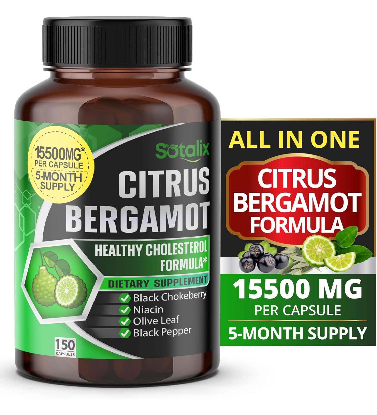 Premium Citrus Bergamot 15500mg Organic Cholesterol Supplement with Niacin & Antioxidants - Heart Health Support | 90-Day Supply - Buy Online on GoSupps.com