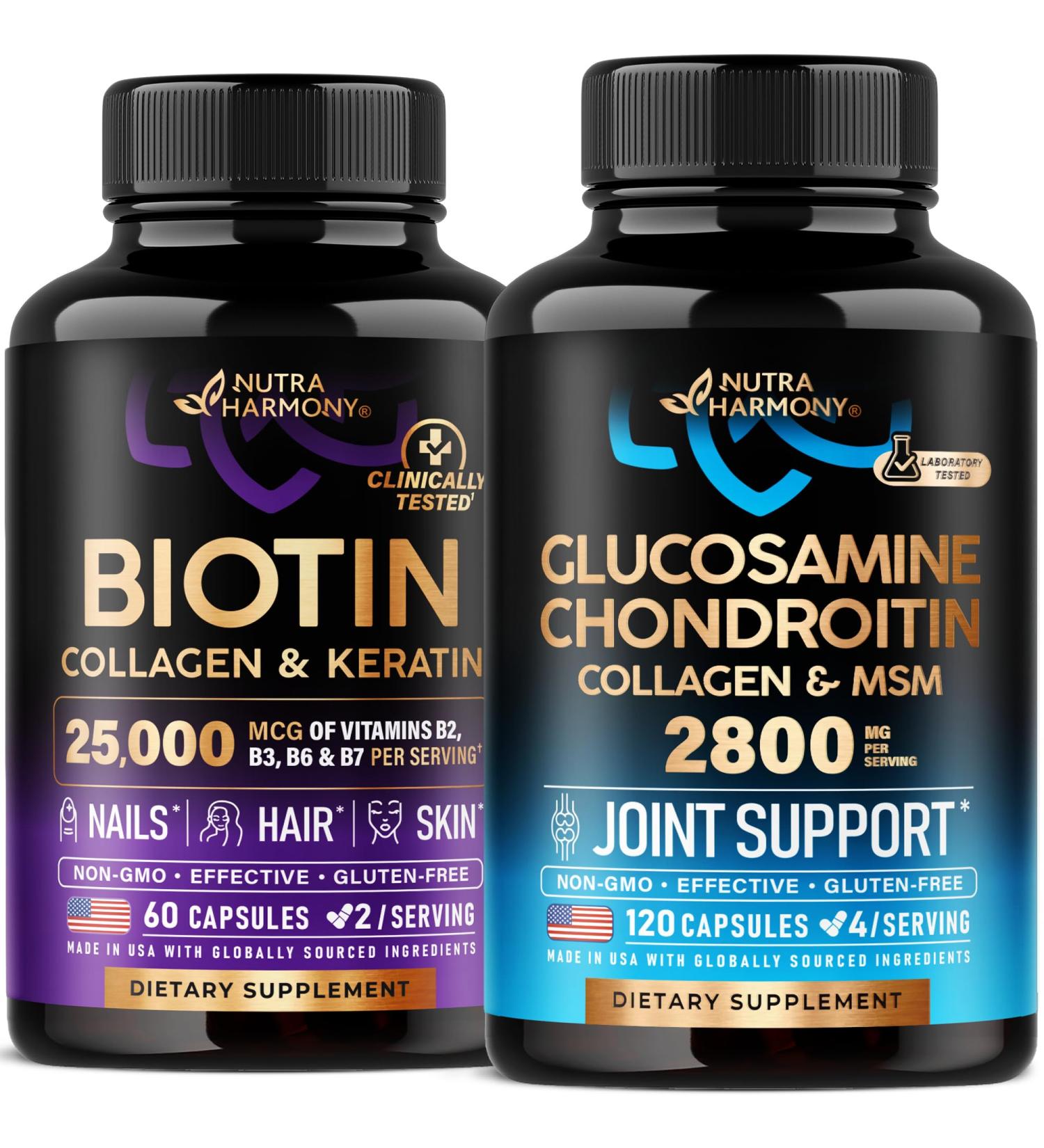 NUTRAHARMONY Biotin Collagen Keratin & Glucosamine Chondroitin Capsules
