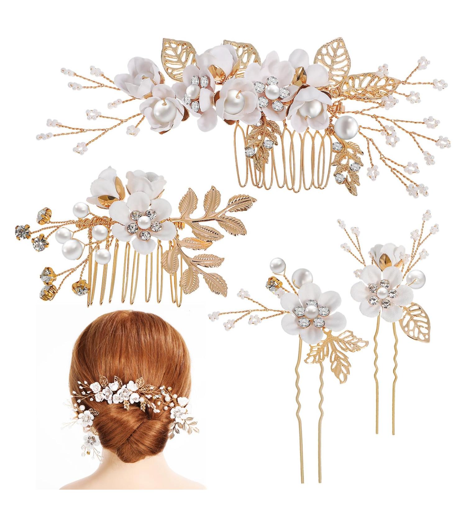 minkissy 1 Set Comb Set Wedding Hair Comb Rhinestones Wedding Side Comb Flower Hair Combs Bridesmaids Hair Jewelry Rhinestone Hair Pins Flower Hair Accessories Wedding Hair Pin White Alloy - Buy Online on GoSupps.com