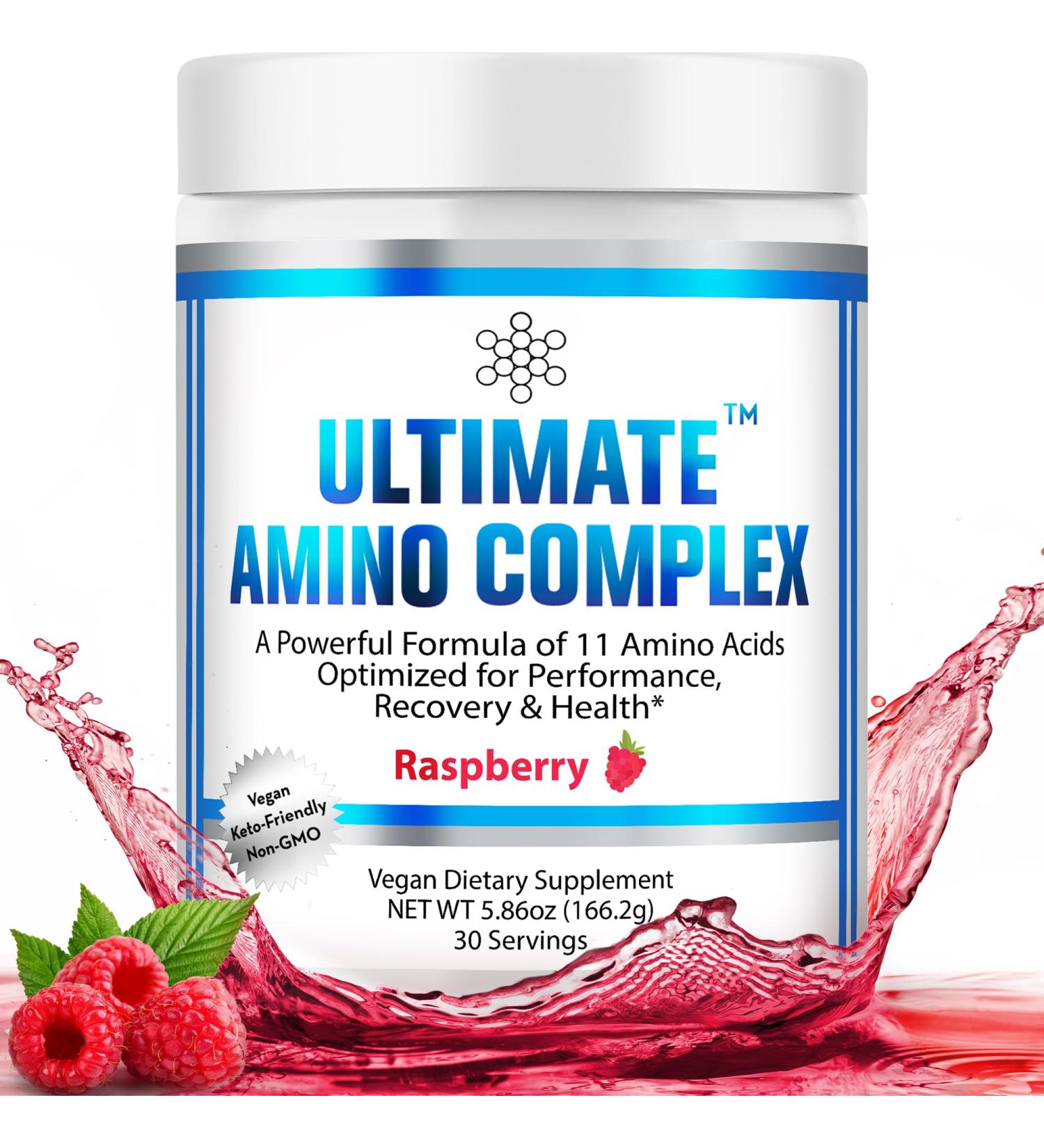 Ultimate Amino Complex Powder - 30 Servings All 9 Essential Amino Acids Vegan Non-GMO Berry Flavor Energy & Recovery Supplement - Buy Online on GoSupps.com