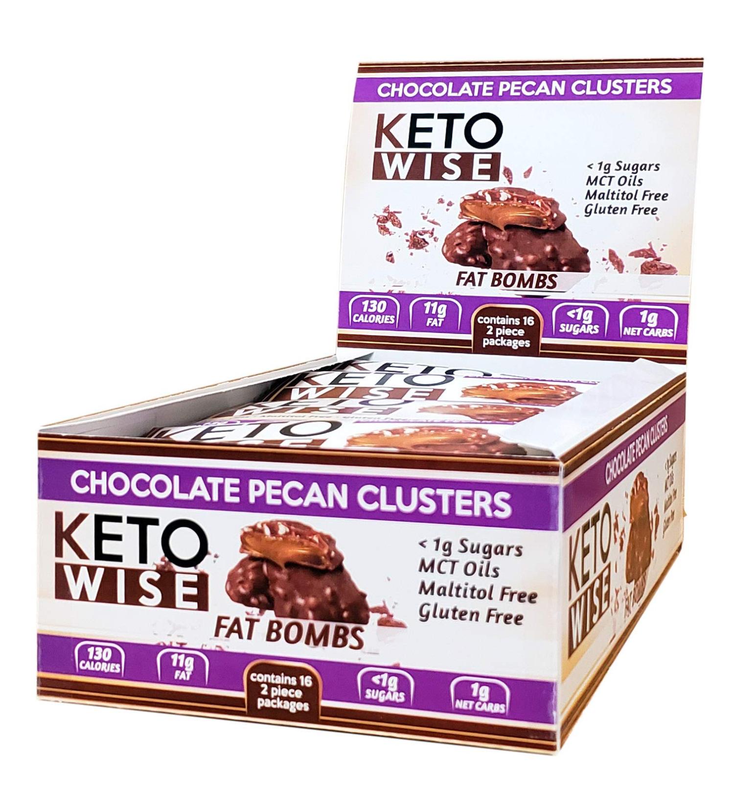 Keto Wise Chocolate Pecan Clusters Fat Bombs - 16 Packs (32g Each) - Buy Online on GoSupps.com