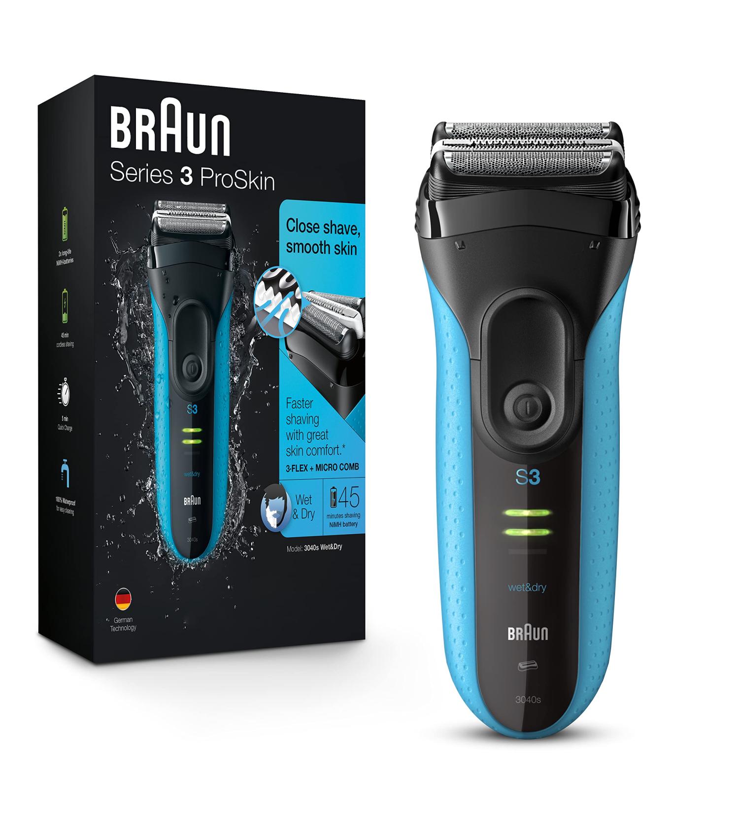 Braun Electric Series 3 Razor with Precision Trimmer - Rechargeable Wet & Dry Foil Shaver for Men - Blue/Black - Buy Online on GoSupps.com
