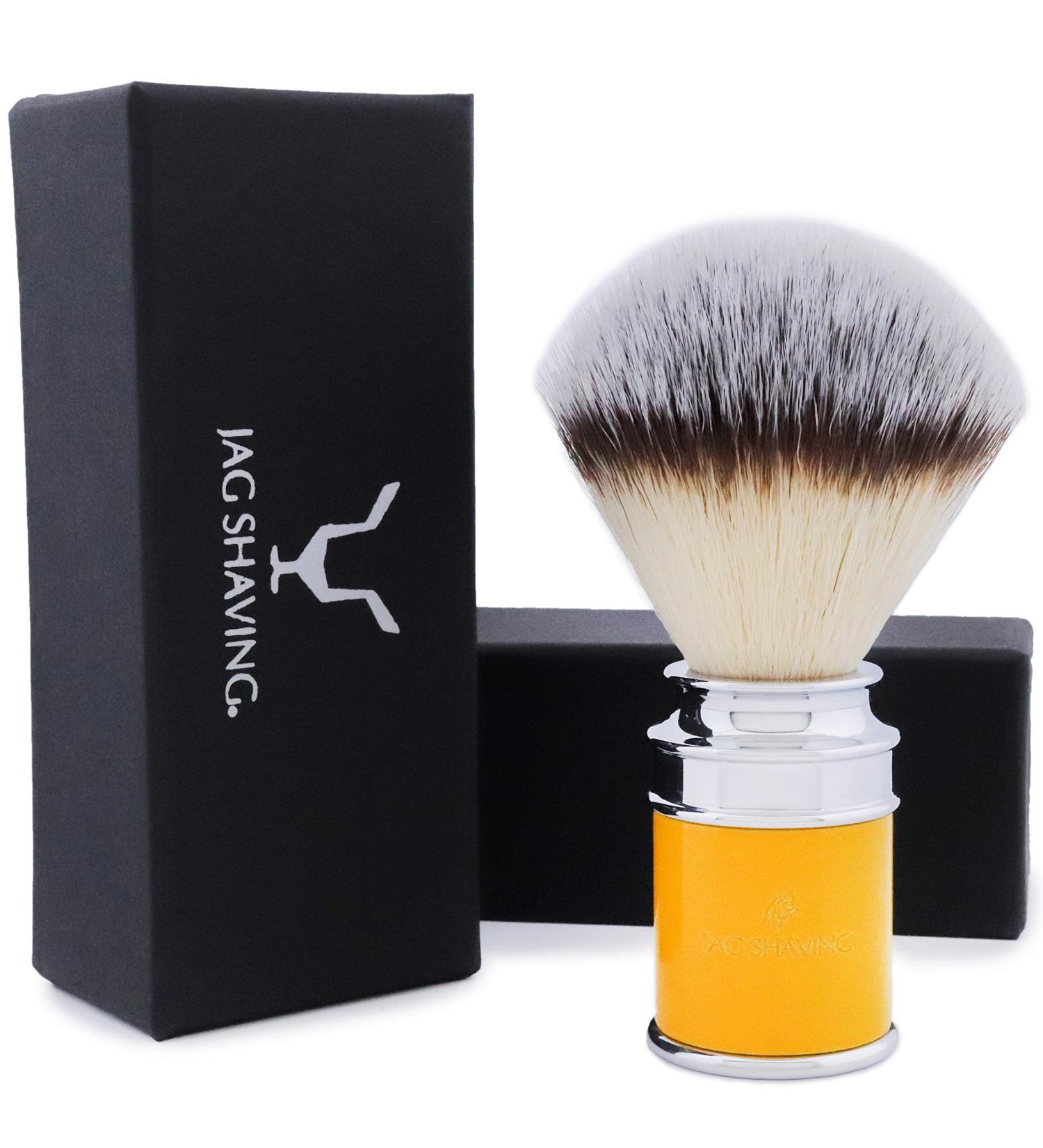 JAG Shaving Razor Brush - Synthetic Silver Spitz Hair for Men & Women - Yellow Shaving Cream Brush for Luxurious Foam - Buy Online on GoSupps.com