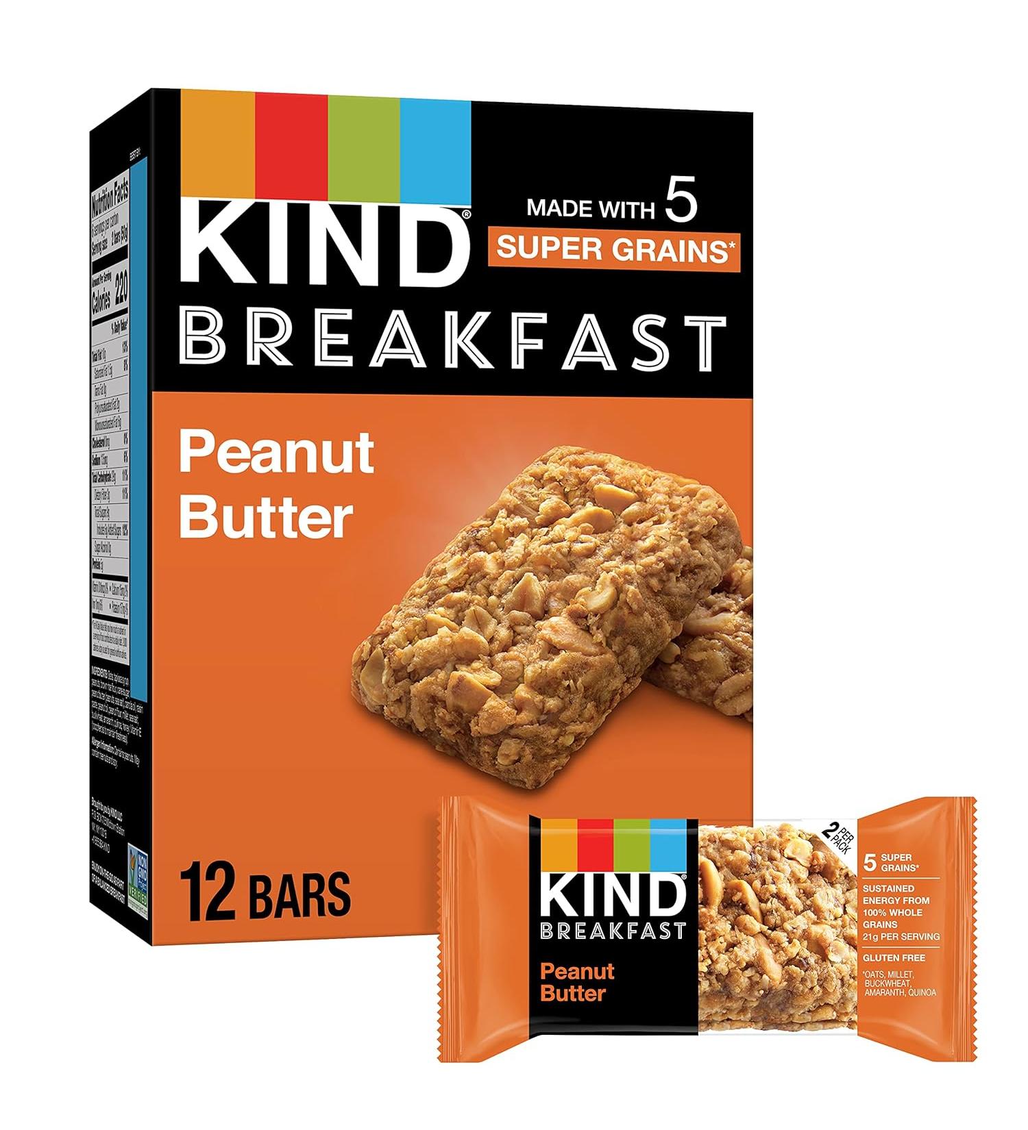 KIND Peanut Butter Breakfast Bars - Gluten Free, 100% Whole Grains, Healthy Snack (6 Count) - Buy Online on GoSupps.com