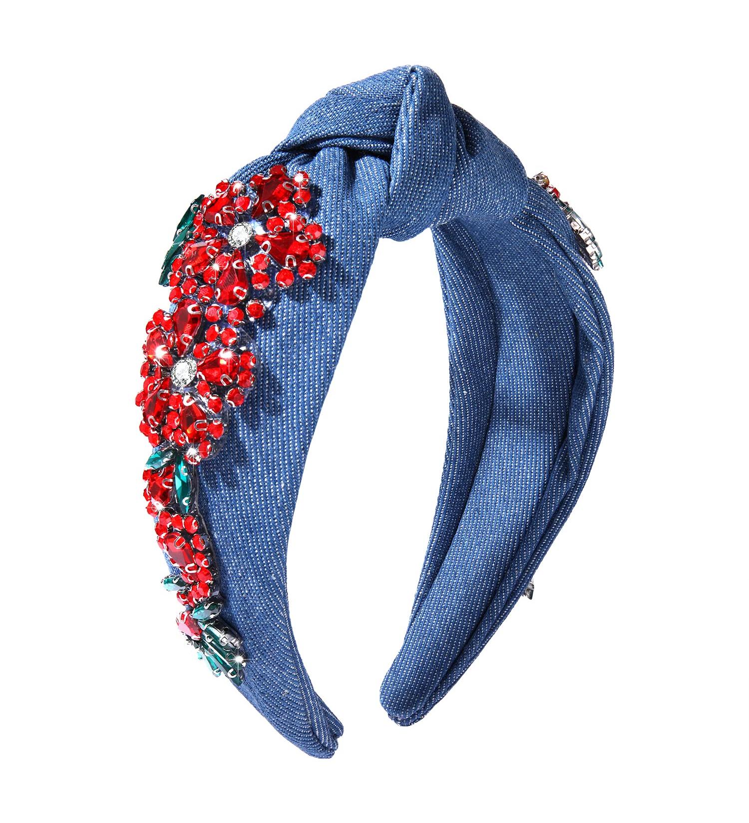 GLBCC Blue Flower Knot Headband - Rhinestone Crystal Wide Vintage Hairband for Women - Buy Online on GoSupps.com