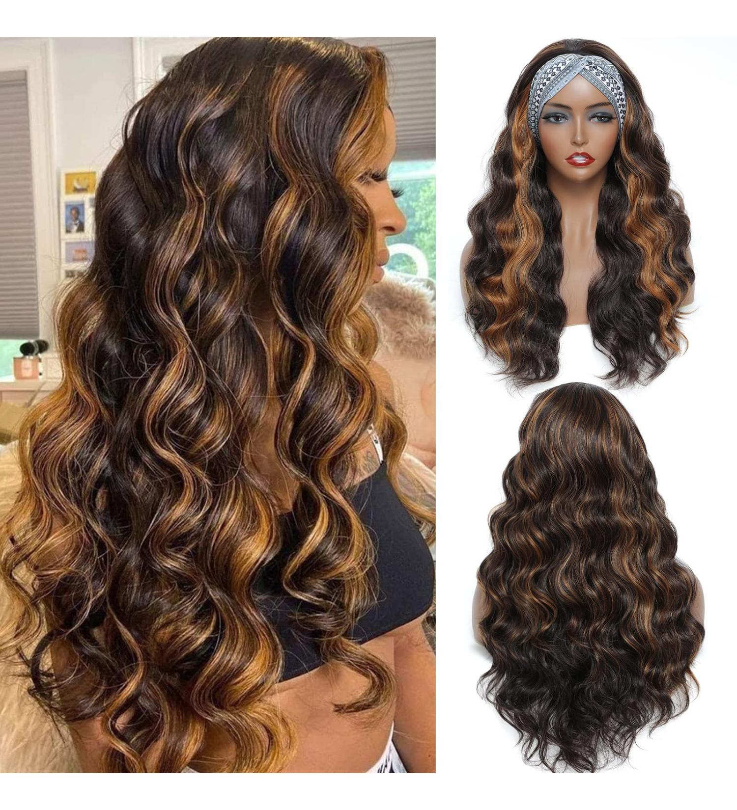 24 Brown Headband Wig for Black Women - Long Wavy Synthetic Loose Wave Hairpiece - Daily & Party Wear - 26 Inch - Buy Online on GoSupps.com