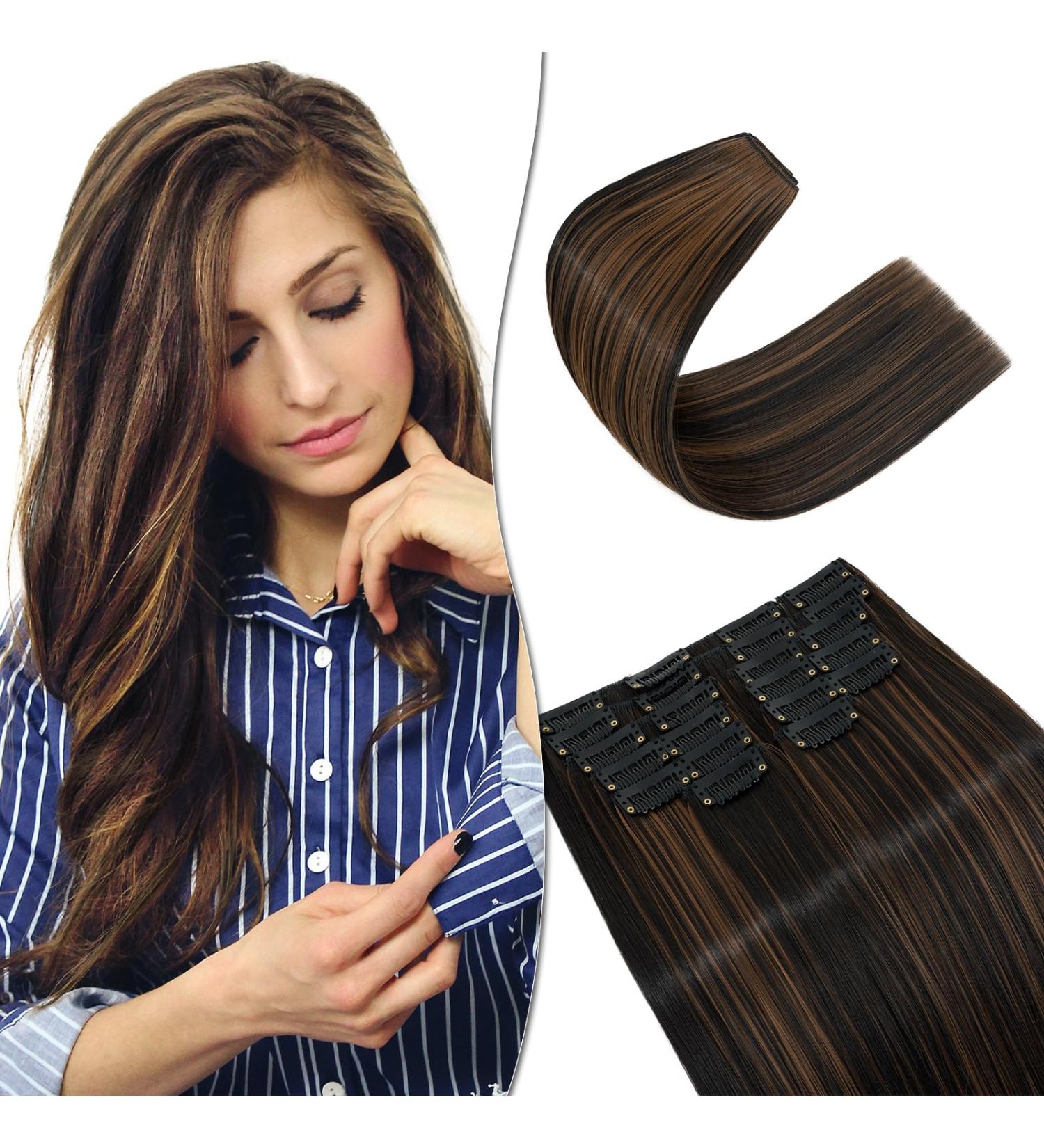 SEGO 12 Tressen Hair Extensions - Realistic Clip-In Brown & Light Brown 55 cm 180g | Affordable Full Head Hair Parts - Buy Online on GoSupps.com