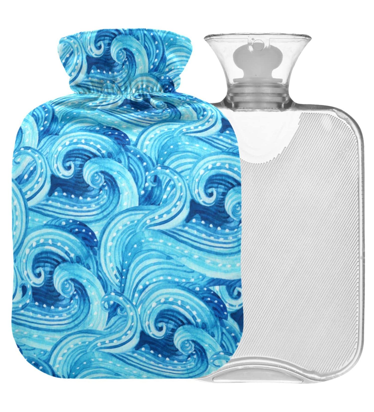 Naanle Watercolor Heat Bottle Ocean Waves Design | 1L Hot Water Bottle for Bed & Therapy | Ideal for Hand & Feet Relief | Convenient Transparent Bag Included - Buy Online on GoSupps.com
