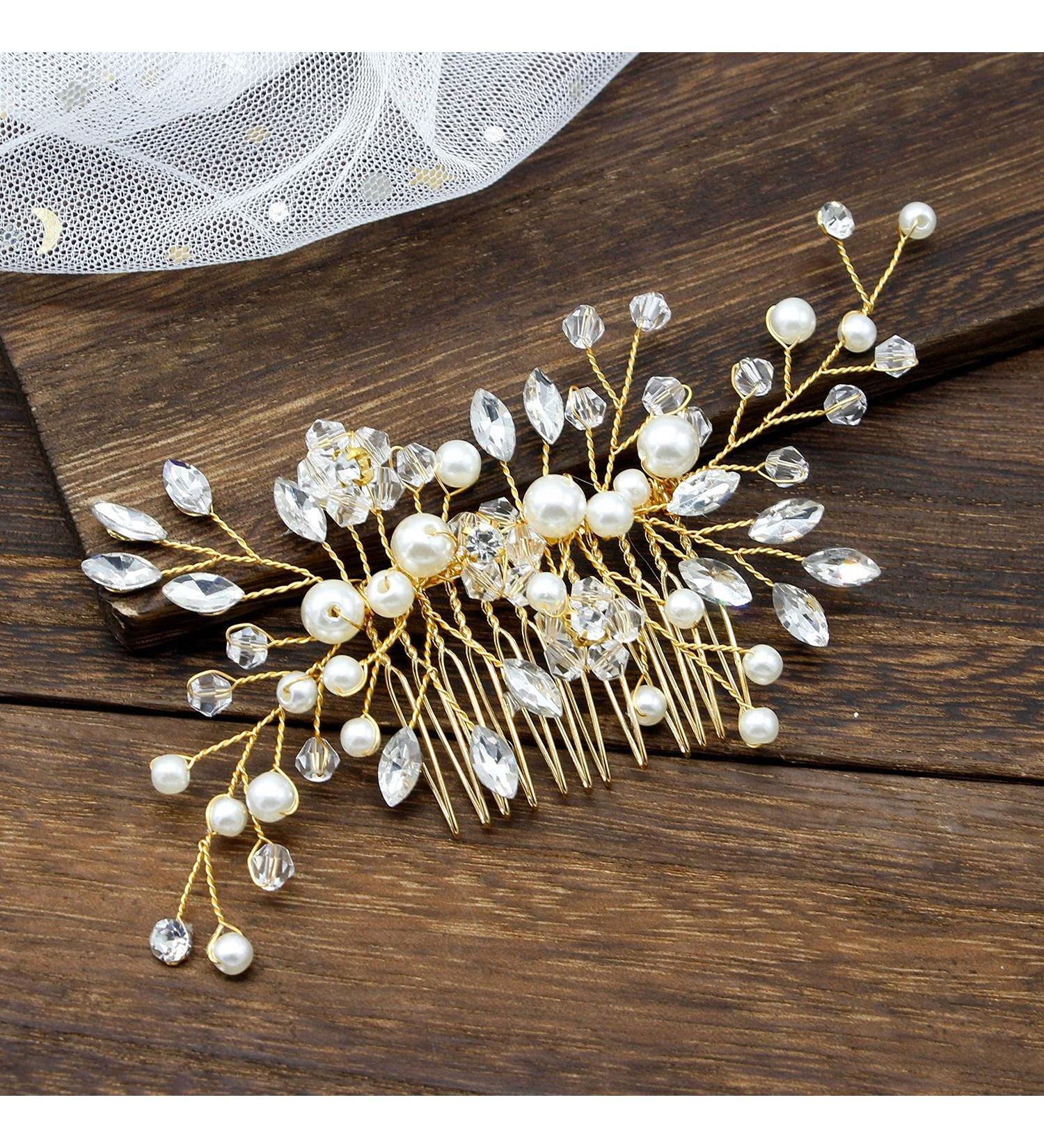 Bridal Flower Side Hair Clips Pearl Flower Hair Piece Wedding Hair Accessories for Brides Bridesmaid Girls Women - Buy Online on GoSupps.com