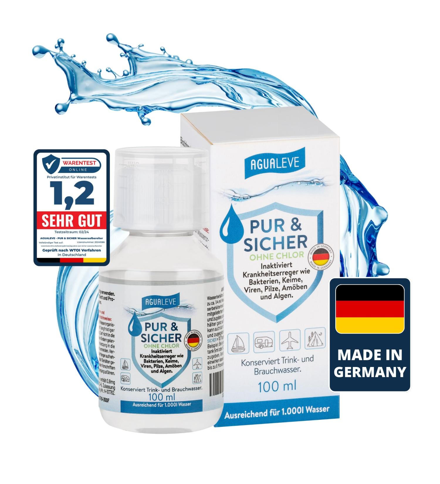 PUR & Safe Chlorine-Free Drinking Water Supply - Inactivate Germs & Bacteria | Emergency Water Treatment for Motorhome Caravan Camping Outdoor Survival | 100ml Treats 1000L - Buy Online on GoSupps.com