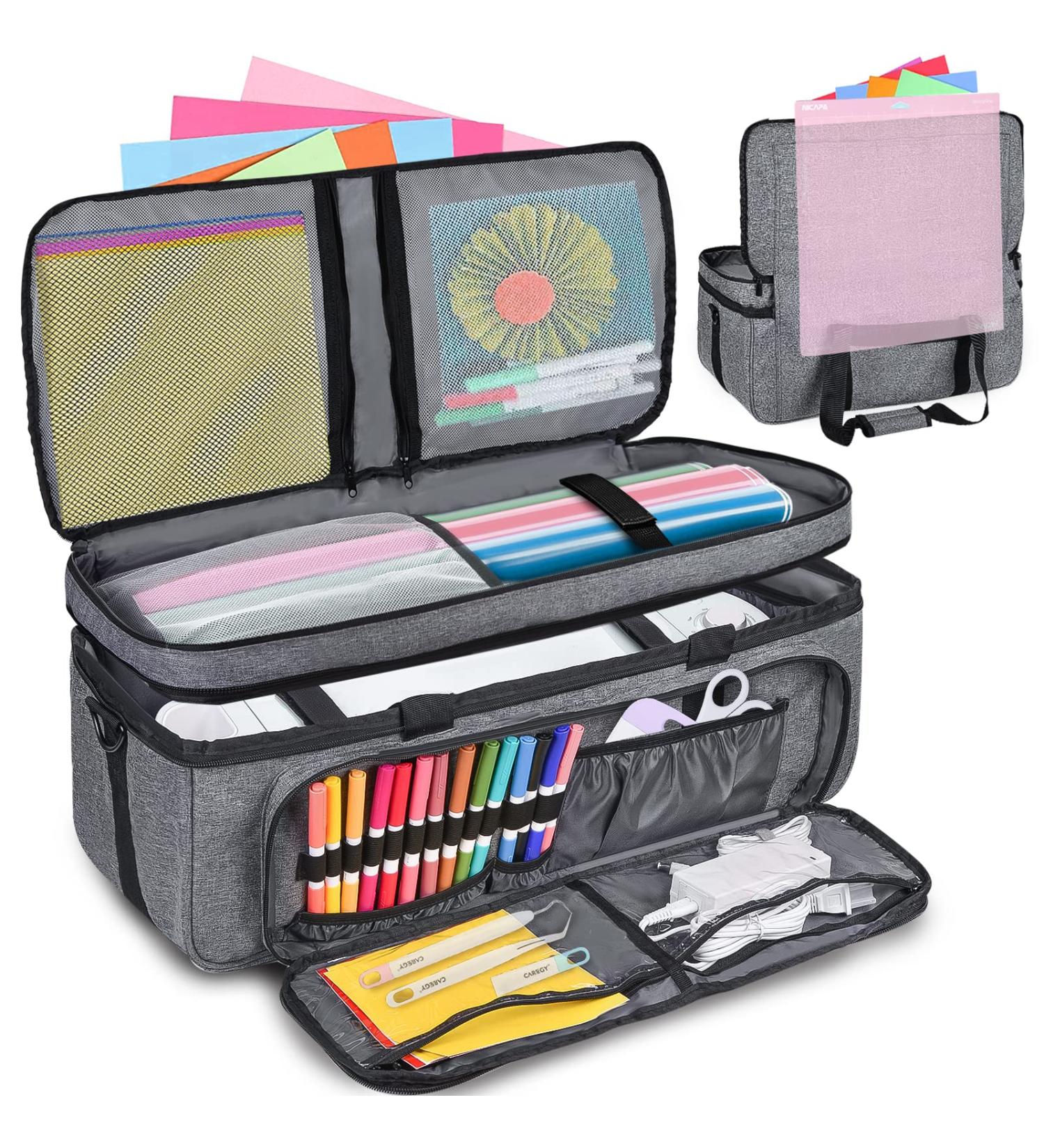 Double-Layer Cricut Maker Carrying Case with Cover - Grey | Fits Explore Air, Air 2, Maker, Maker 3 | Cutting Mat Pocket | Organization & Storage Bag - Buy Online on GoSupps.com