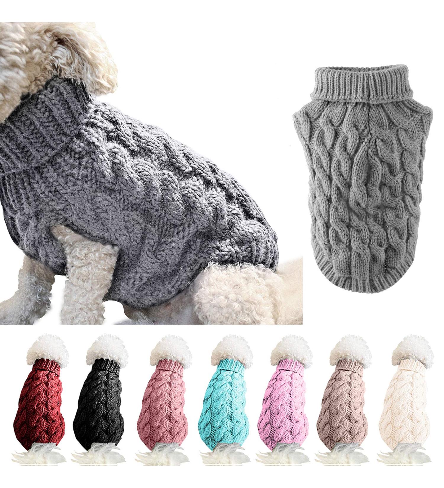 Famkit Pet Dog Roll Collar Sweater - Stylish & Warm Knitwear for Small Dogs (Size L: 8.8-11lb) - Premium Gray Dog Clothing - Buy Online on GoSupps.com