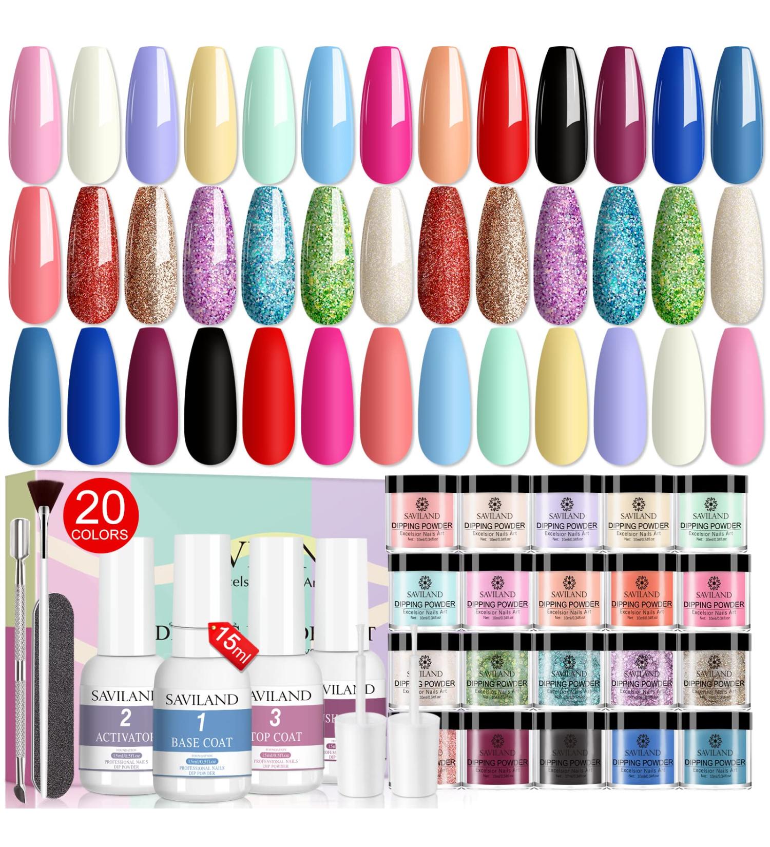 Saviland 29pcs Nail Dip Powder Kit | 20 Colors Set with Liquid, Base, Top Coat & Activator | Ideal for Nail Beginners & Professionals | D-Fantastic Night Gift for Ladies - Buy Online on GoSupps.com