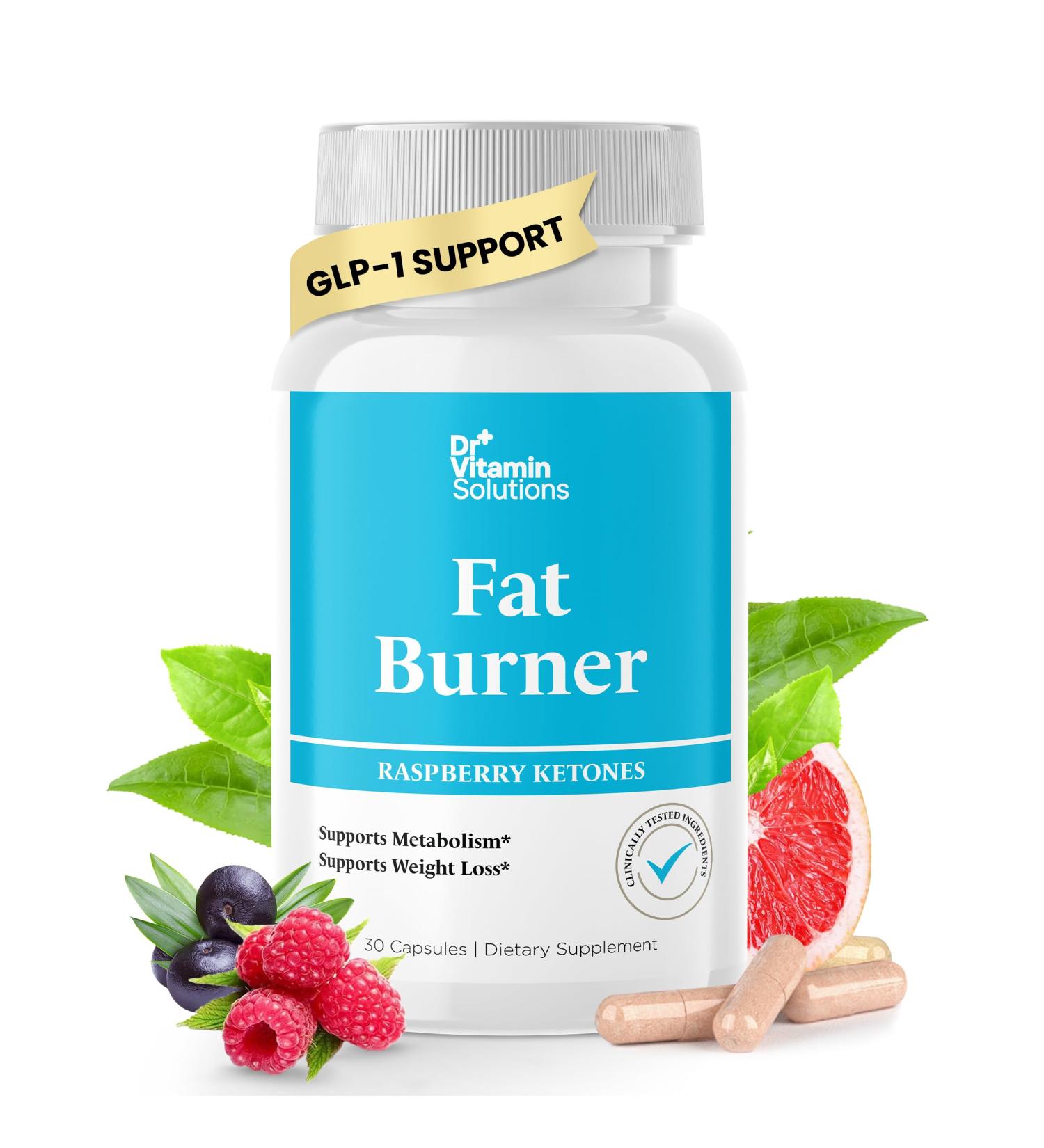 Fat Burner with GLP 1 Support Raspberry Ketones, Green Tea & Kelp Metabolism & Appetite Support for Women & Men 30 Capsules - Buy Online on GoSupps.com
