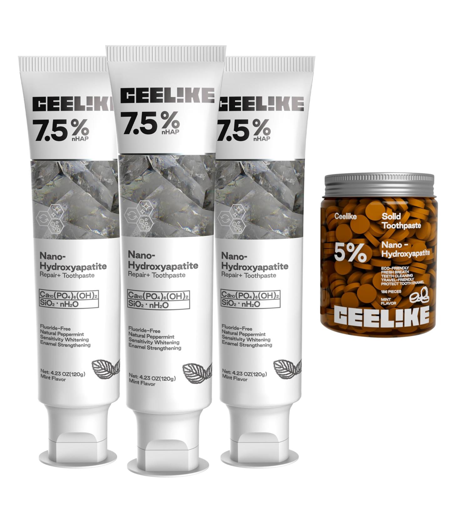 Hydroxyapatite Toothpaste 3-Pack with 186 Toothpaste Tablets Fluoride-Free Enamel Support and Fresh Breath Oral Care Set 75hy-3pcs+bgt - Buy Online on GoSupps.com