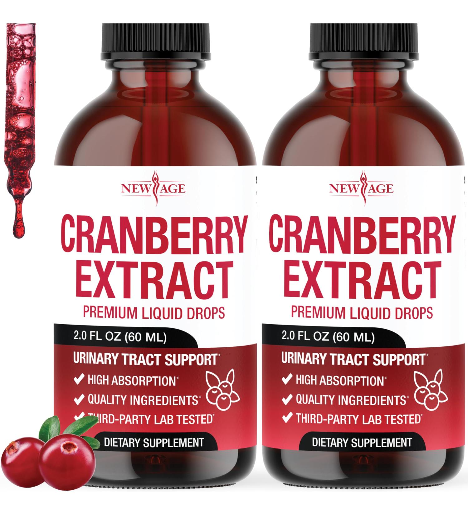 NEW AGE Cranberry Concentrate Liquid Drops Cranberry Drops (Vaccinium macrocarpon) Extract Urinary Tract & Bladder Support Antioxidant Protection Vegan Alcohol-Free Sugar-Free 4 fl oz 2 Fl Oz (Pack of 2) - Buy Online on GoSupps.com