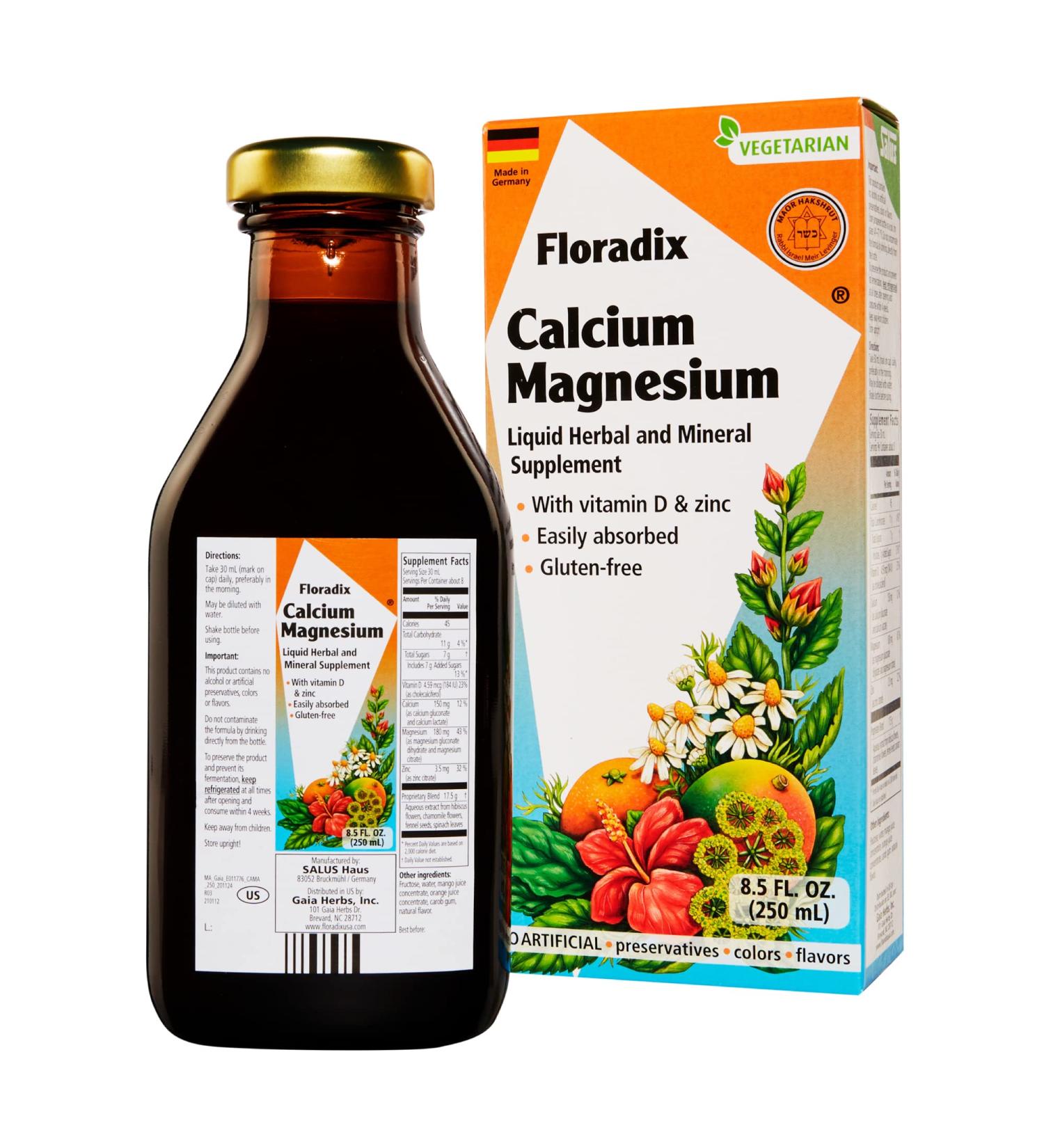 Gaia Herbs Floradix Calcium Magnesium with Vitamin D & Zinc 8.5 fl oz - Support Bone Health - Buy Online on GoSupps.com