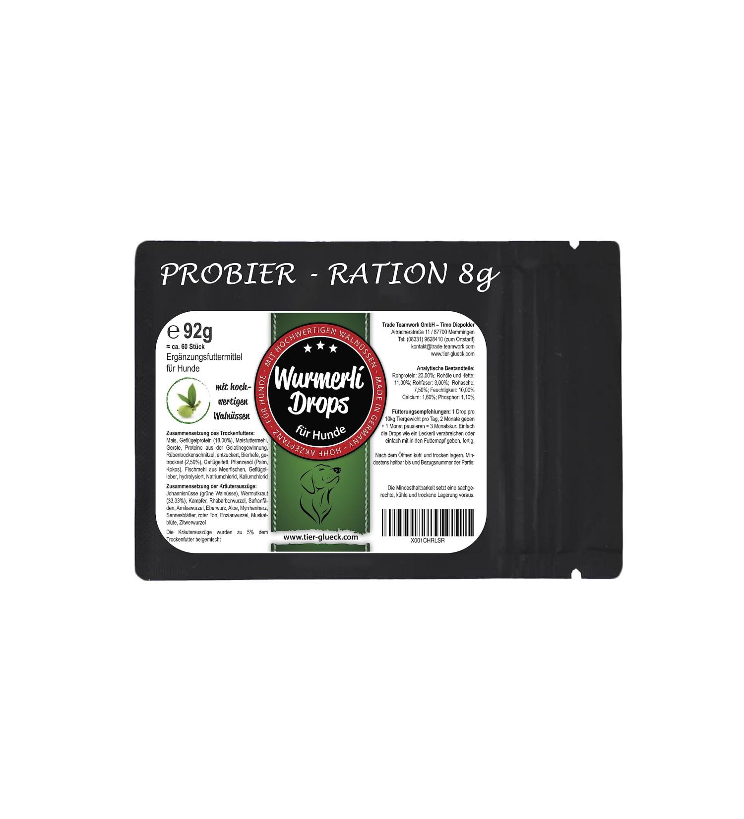Trade Teamwork Wurmerli Drops for Dogs - Herbal Treats with Wormwort & Angelica - 8g Trial Pack - Made in Germany - Buy Online on GoSupps.com
