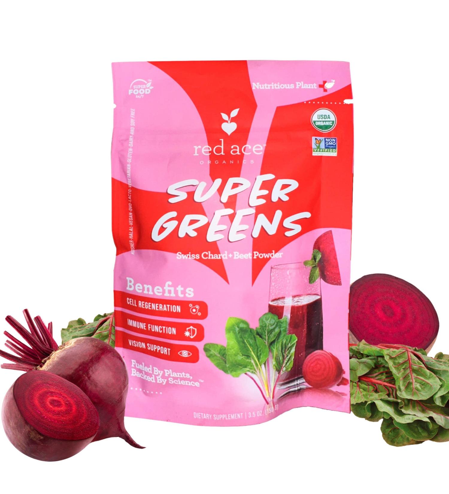 Red Ace Swiss Chard & Beet Powder - Organic Gluten-Free Pre Workout Supplement for Energy Boost - Vegan Superfood for Men & Women - 5.3oz - Buy Online on GoSupps.com
