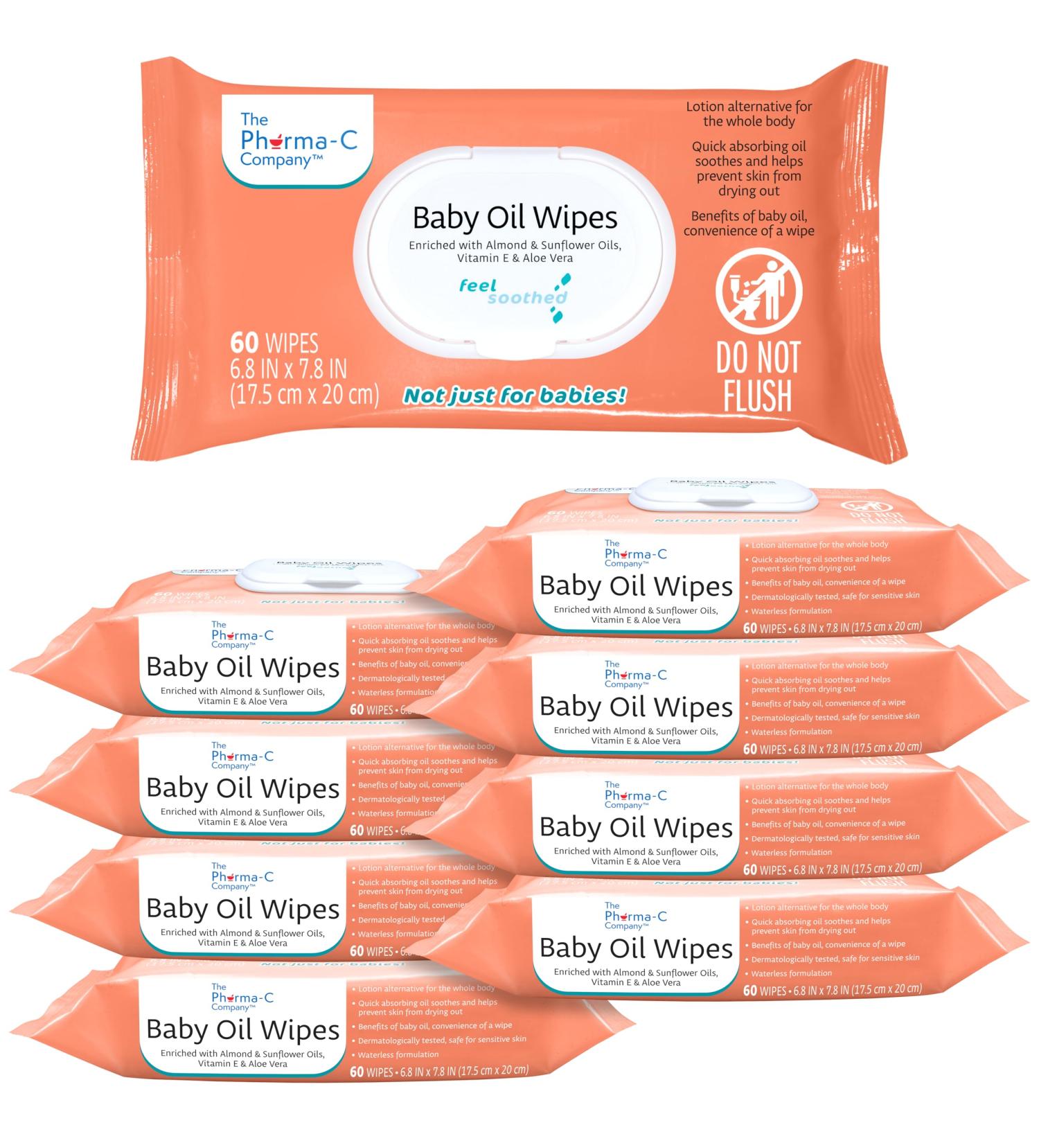 Buy Pharma-C Baby Oil Wipes - 540 Count | Enriched with Almond Sunflower Oils Aloe & Vitamin E | Gentle & Moisturizing for Baby's Skin - International Shipping Available - Buy Online on GoSupps.com