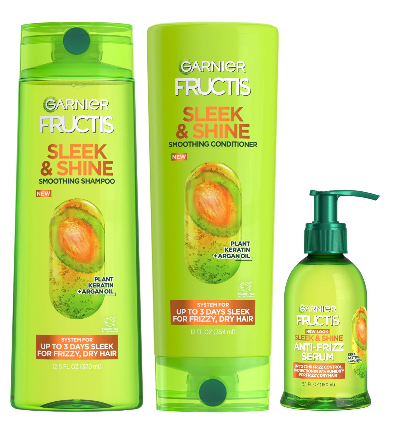Garnier Fructis Sleek & Shine Set with Argan Oil - Shampoo, Conditioner & Anti-Frizz Serum - 3 Piece Kit - Buy Online on GoSupps.com