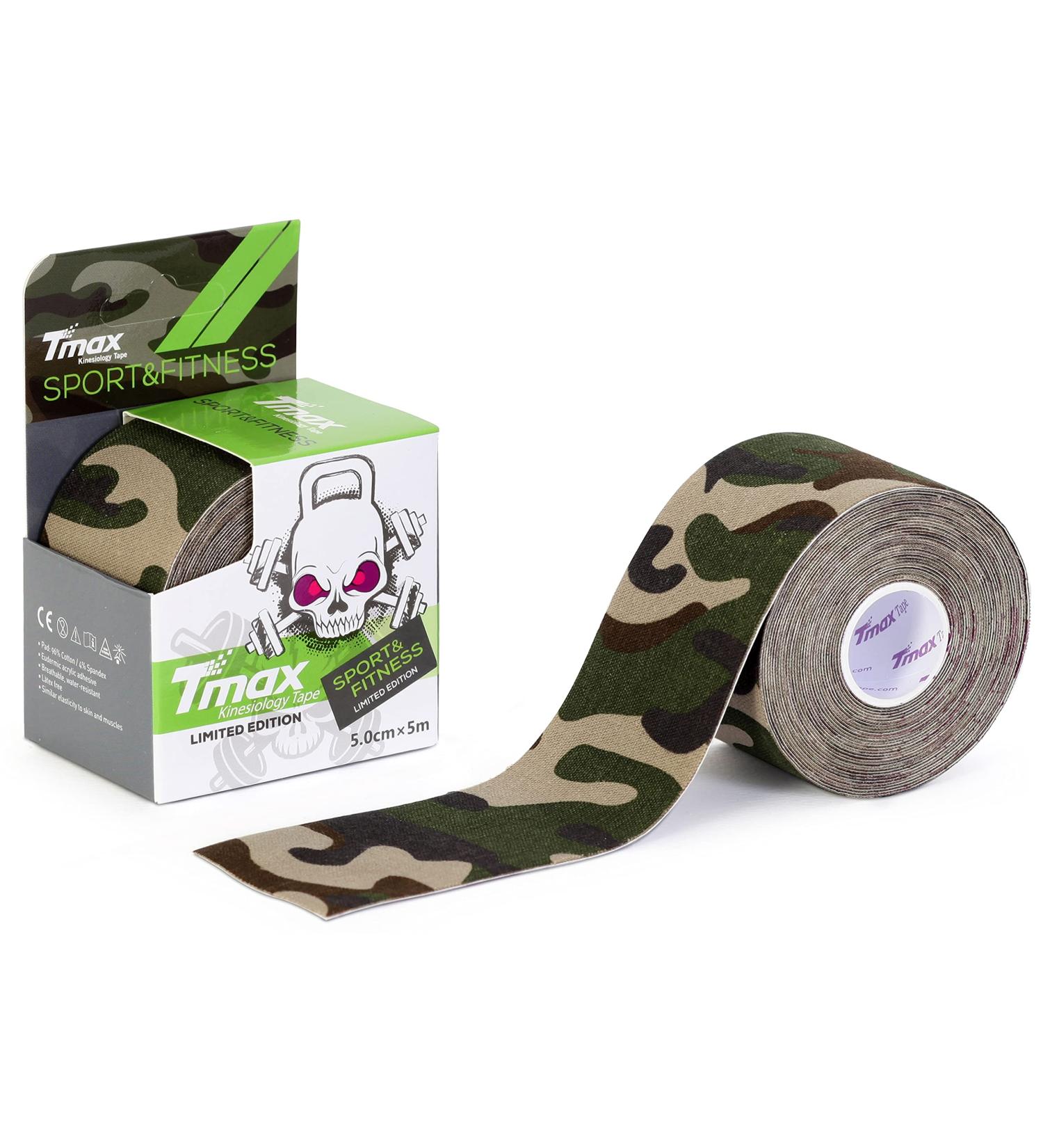 Tmax Waterproof Kinesiology Tape - Athletic Sports Tape for Injury Relief Muscle Support & Physiotherapy | 5m Green Camo - Buy Online on GoSupps.com