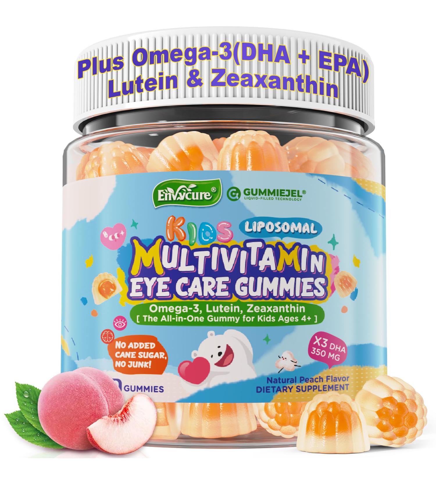 Kids Multivitamin Gummies with Omega 3 (DHA & EPA) Liposomal Methylated Multivitamin for Kids 4+ w/Methylated B12 & Folate Lutein Zeaxanthin D3 K2 Probiotics for Brain Eye Focus Growth 60Cts 60 Count (Pack of 1) - Buy Online on GoSupps.com