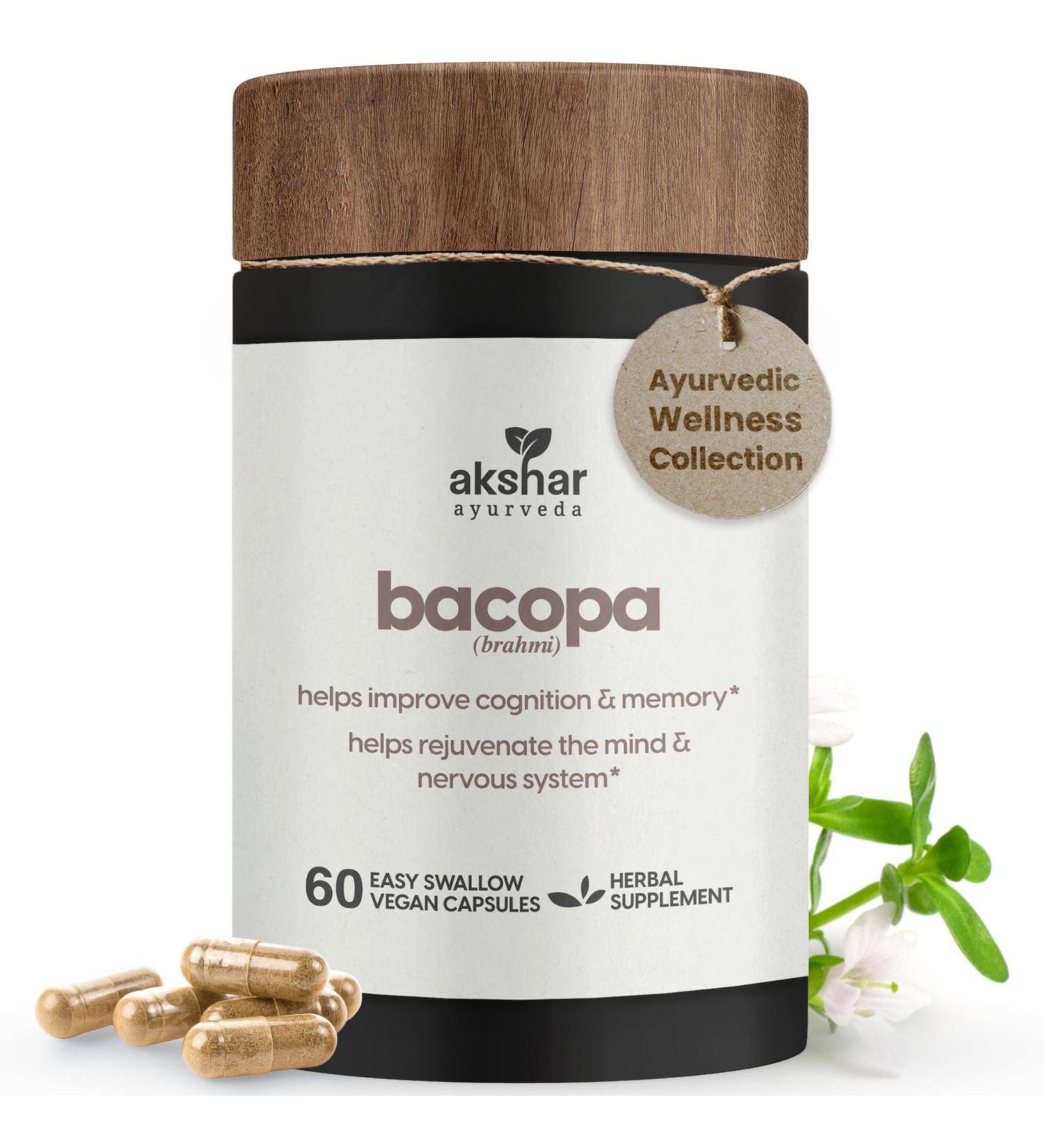 AKSHAR Ayurveda - Bacopa 500mg Brahmi Supplement, Rejuvenate System, Bacopa Pills to Support Cognitive Function for Adults, Vegan Cruelty Free Bacopa Monnieri (60 Count) - Buy Online on GoSupps.com