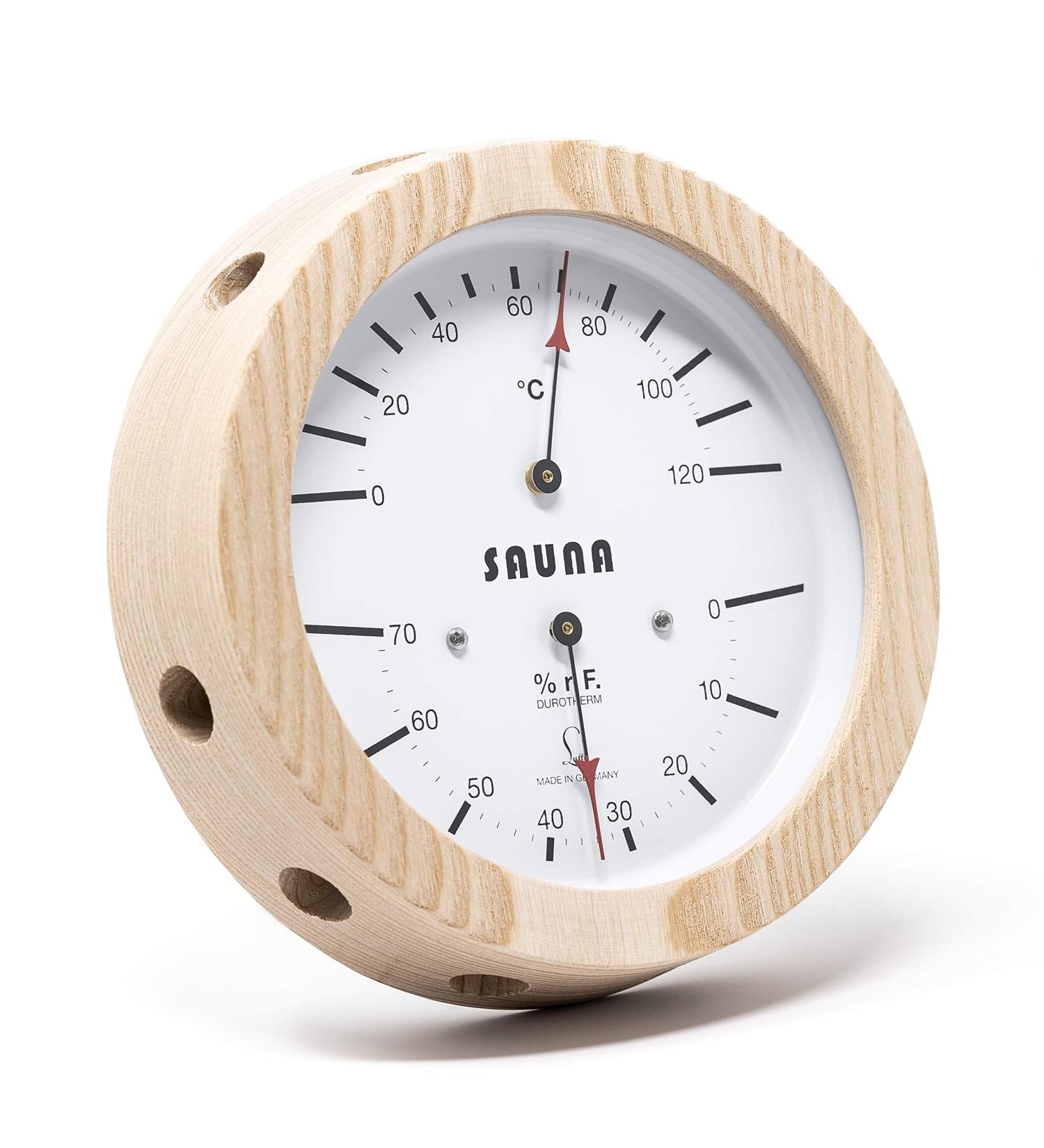Fischer 5076.00 LUFFT Sauna Climate Meter - 155mm Hair Hygrometer & Bimetal Thermometer - Premium Ash Made in Germany - Buy Online on GoSupps.com