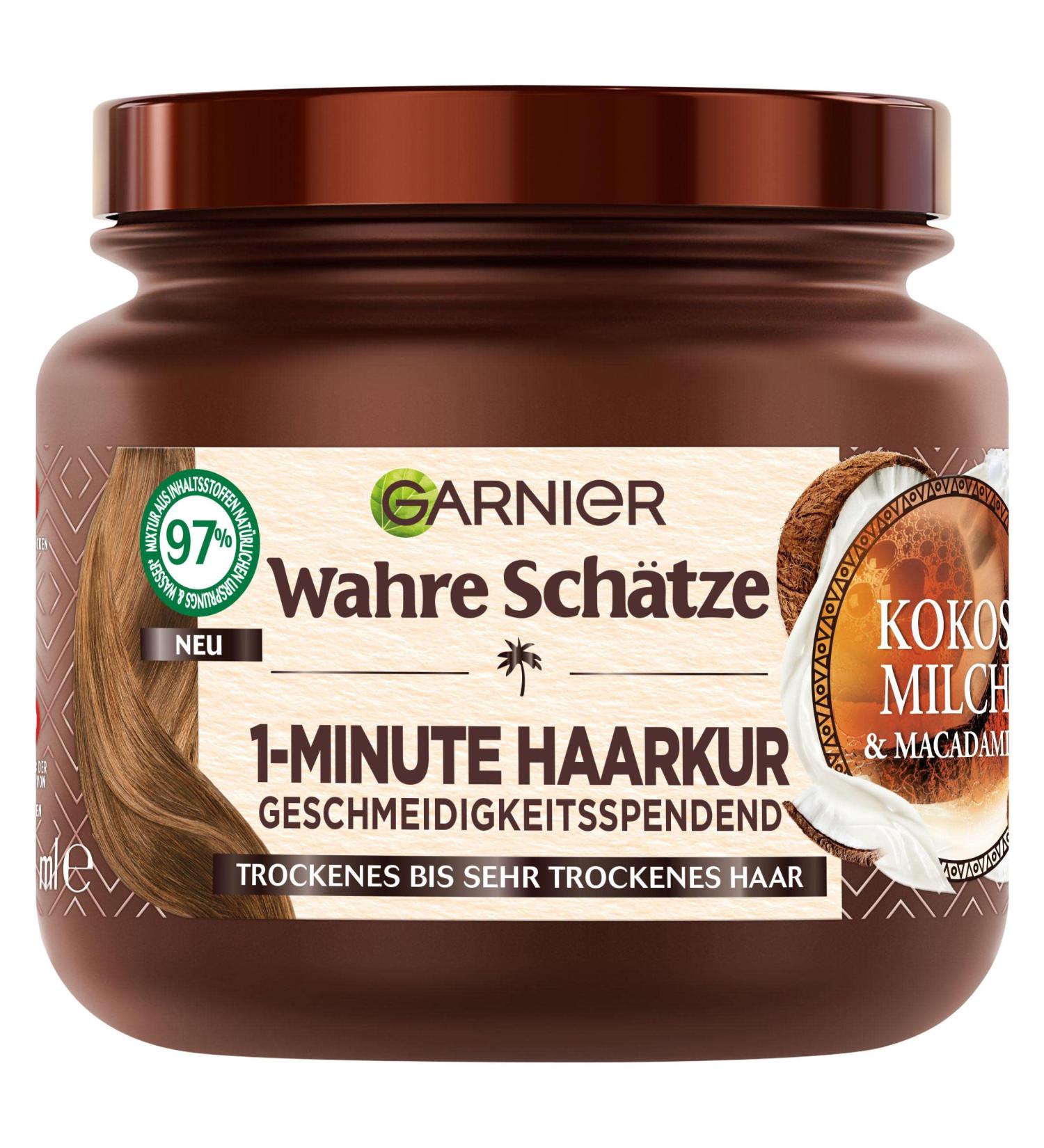 True Treasures 1-Minute Hair Treatment - Nourishing Coconut Milk & Macadamia Oil for Dry Hair | Vegan Formula | 340ml - Buy Online on GoSupps.com