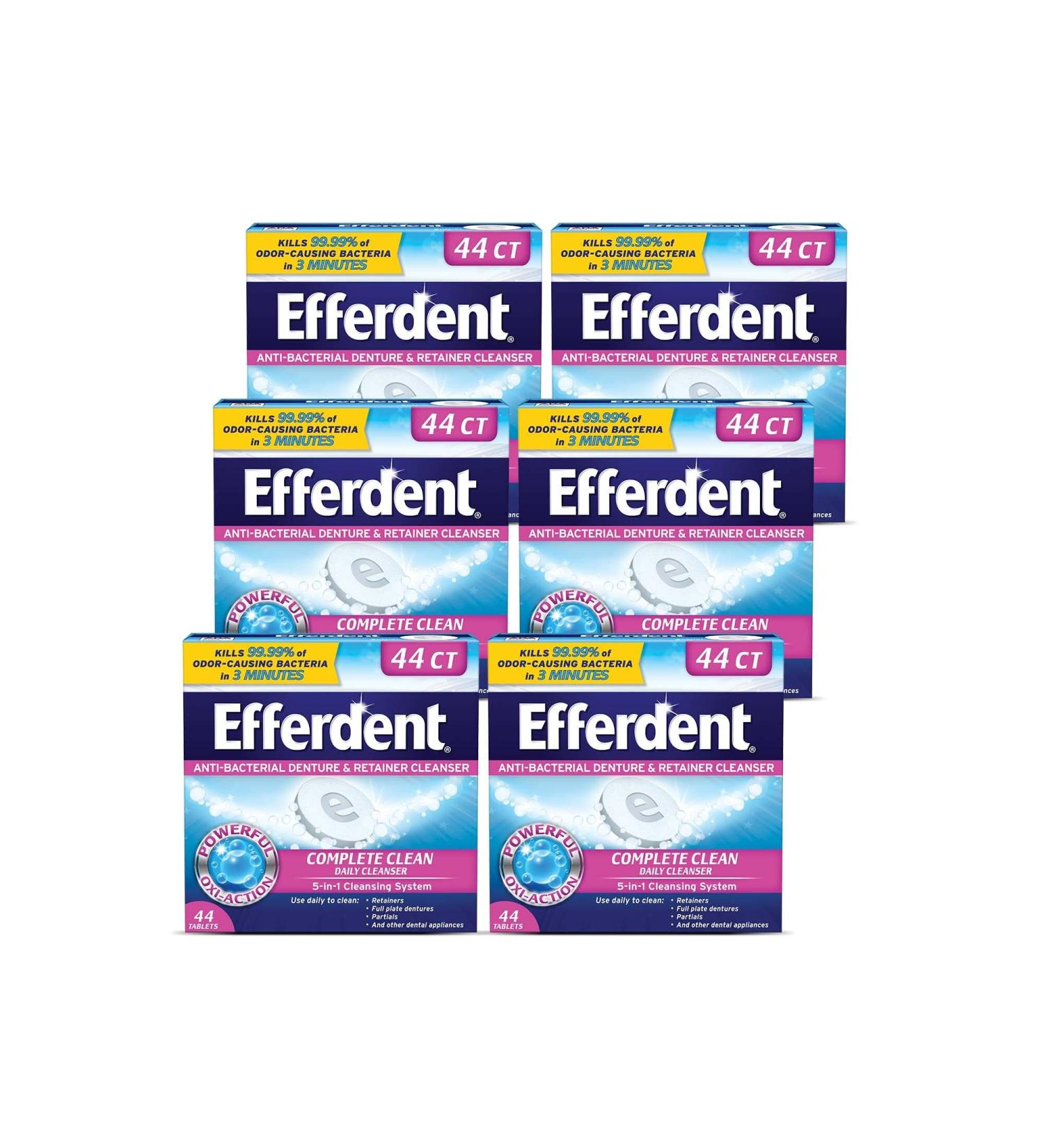 Efferdent Denture Cleanser Tablets 44 Count - Pack of 6 | Complete Clean for Retainers & Dental Appliances - Buy Online on GoSupps.com