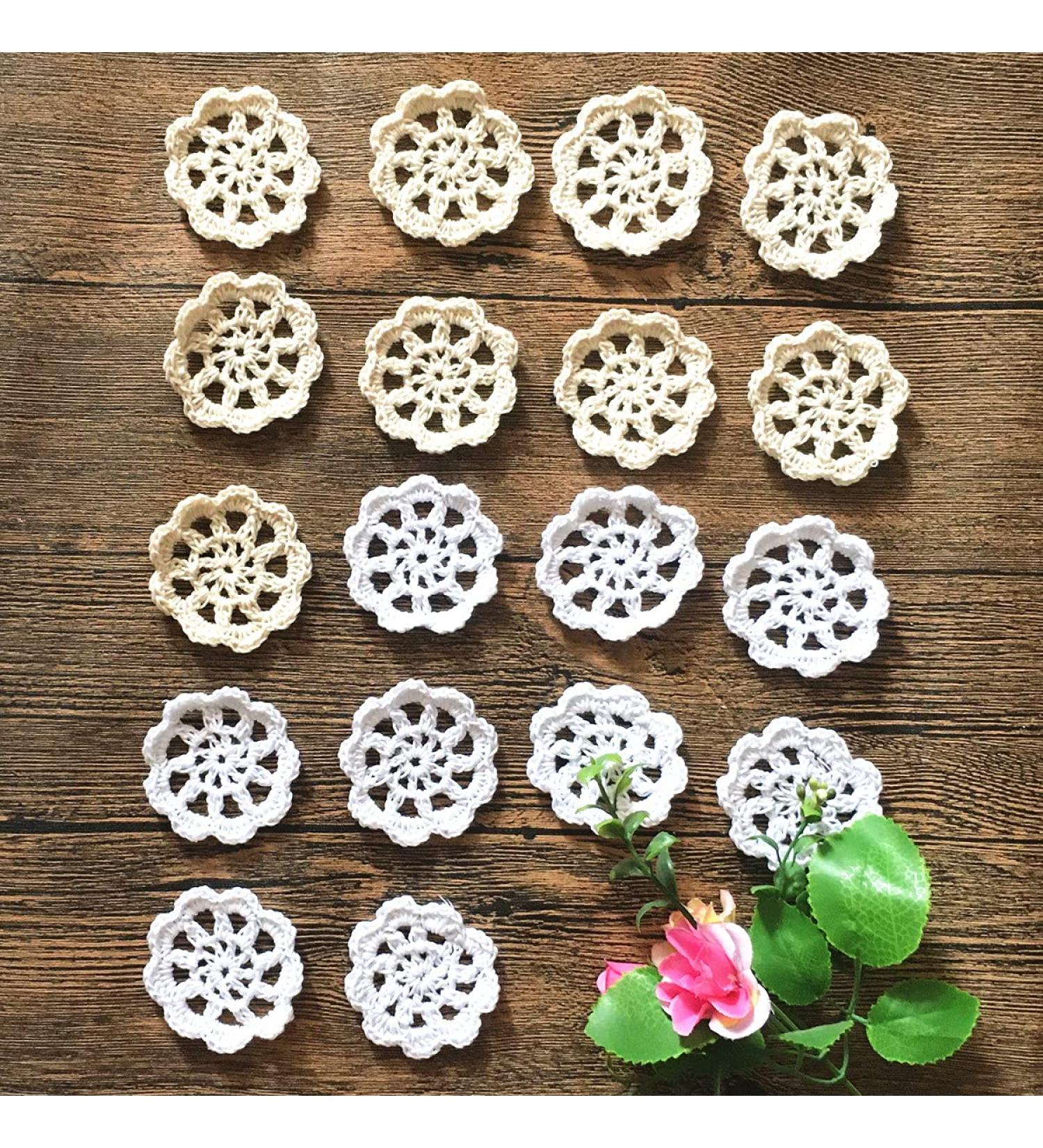 MINDPLUS 2 Inch Small Crocheted Lace Cotton Flowers Doilies Set of 18 in White and Beige - Buy Online on GoSupps.com