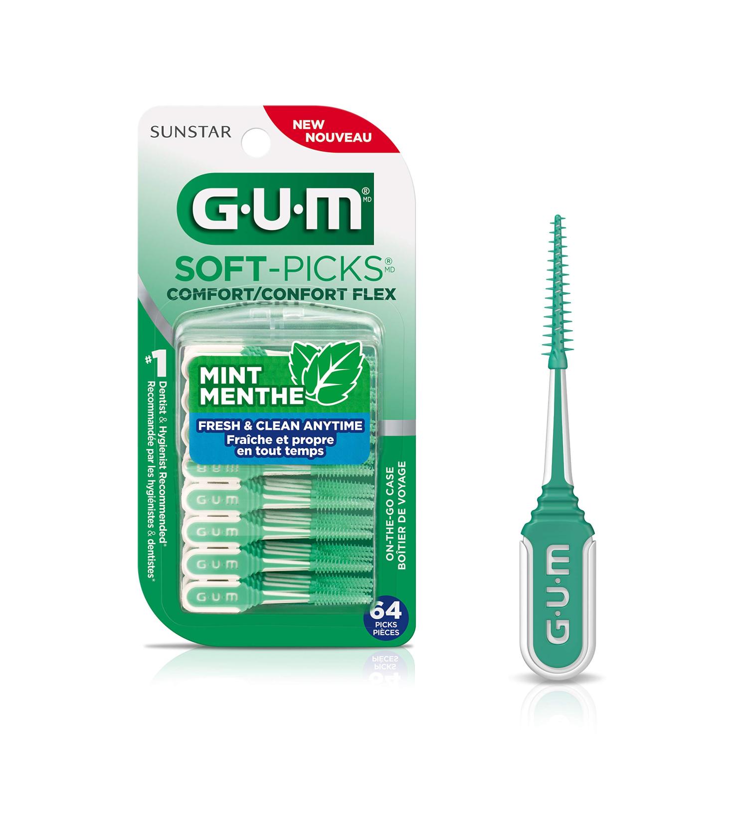 GUM Soft-Picks Comfort Flex Mint Flavoured Travel Case 64 picks Mint 64 Count (Pack of 1) - Buy Online on GoSupps.com