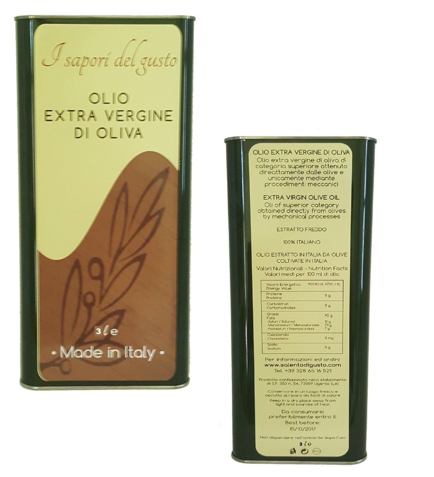 SALENTO DI GUSTO Extra Virgin Oil Tasty Oil Oil 3 Litres