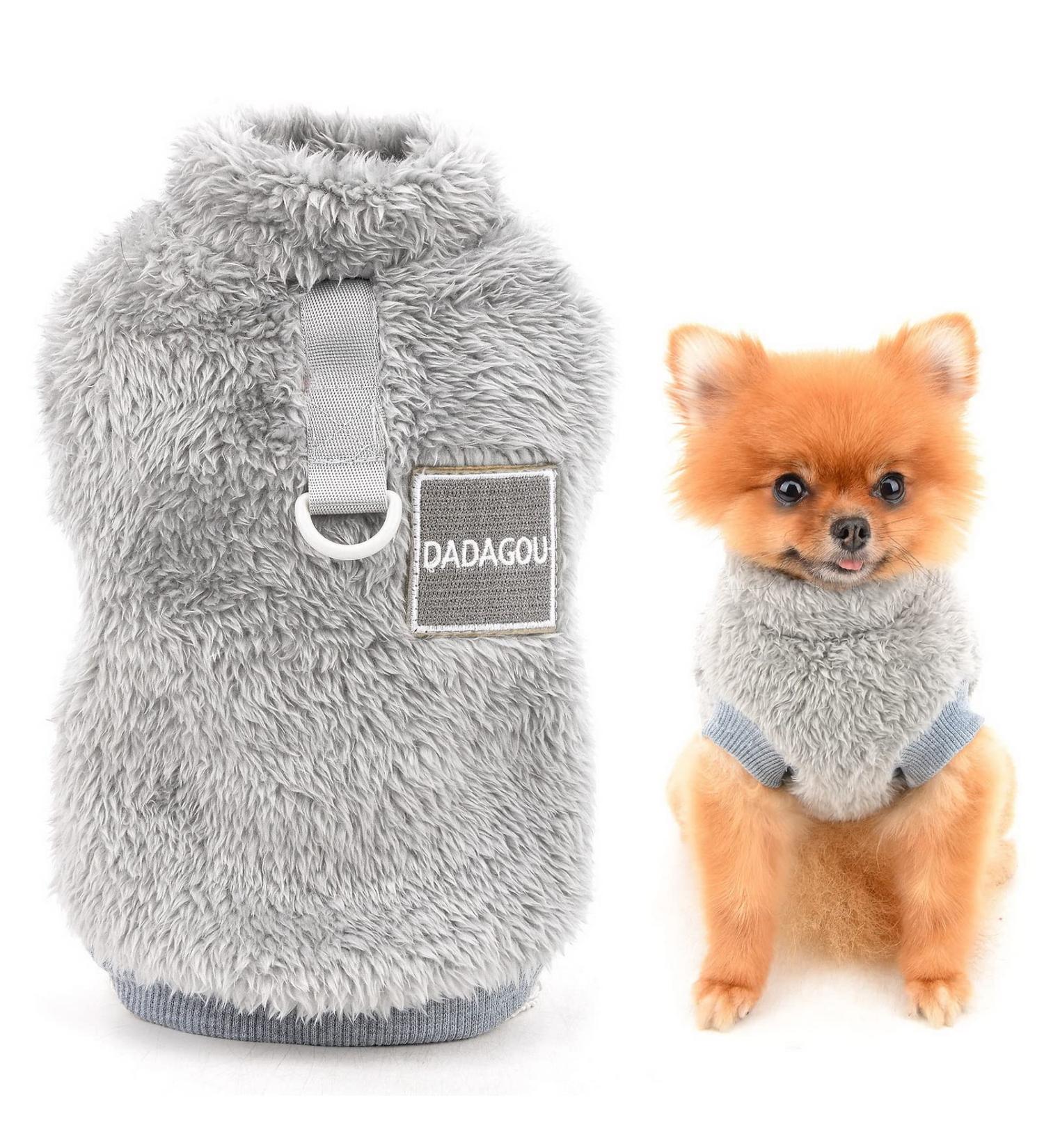 Smalllee Lucky Store Sherpa Fleece Sweater Vest for Small Dogs & Cats - Turtleneck D-Ring Soft Sweatshirt for Yorkies & Chihuahuas - Warm Autumn Winter Clothing in Gray (Size L) - Buy Online on GoSupps.com