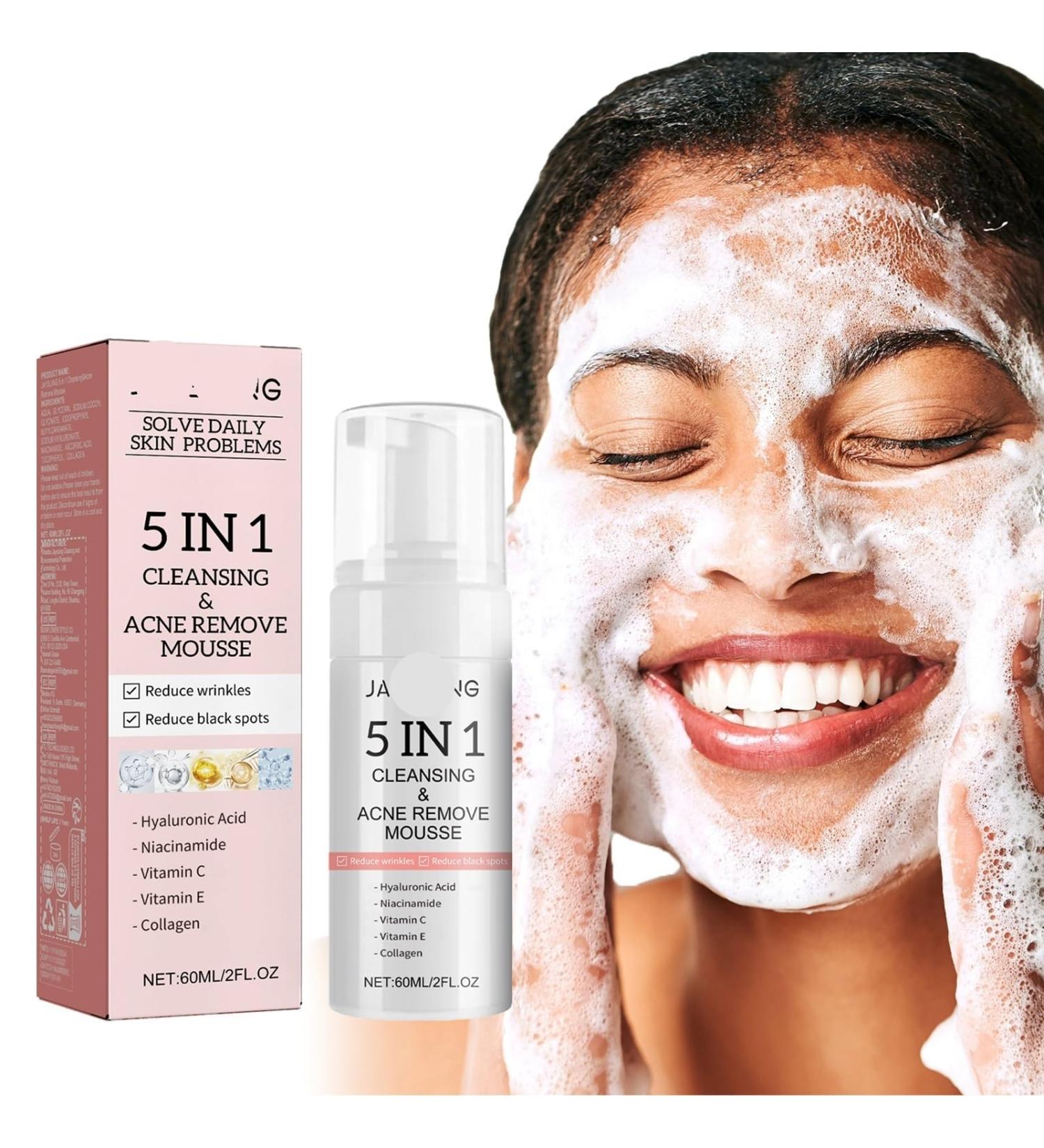 5-in-1 Facial Cleansing Mousse - Deep Cleanse Fade Acne Scars Remove Blackheads & Control Oil Promote Natural Exfoliation(3PCS) - Buy Online on GoSupps.com