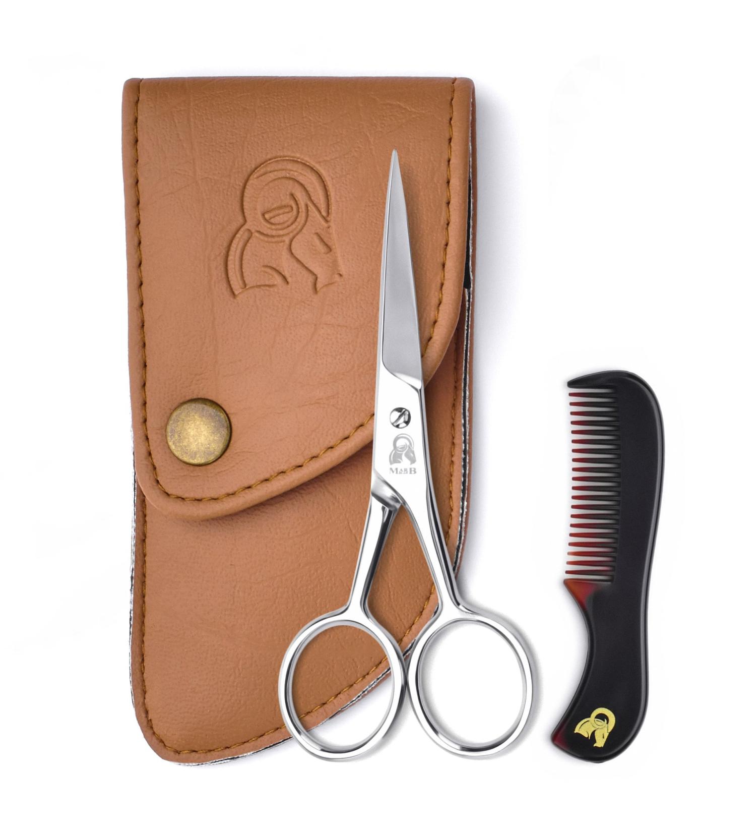 Beard and Mustache Trimming Scissors with Comb - Sharp Stainless Steel for Precision Grooming | Brown - Buy Online on GoSupps.com