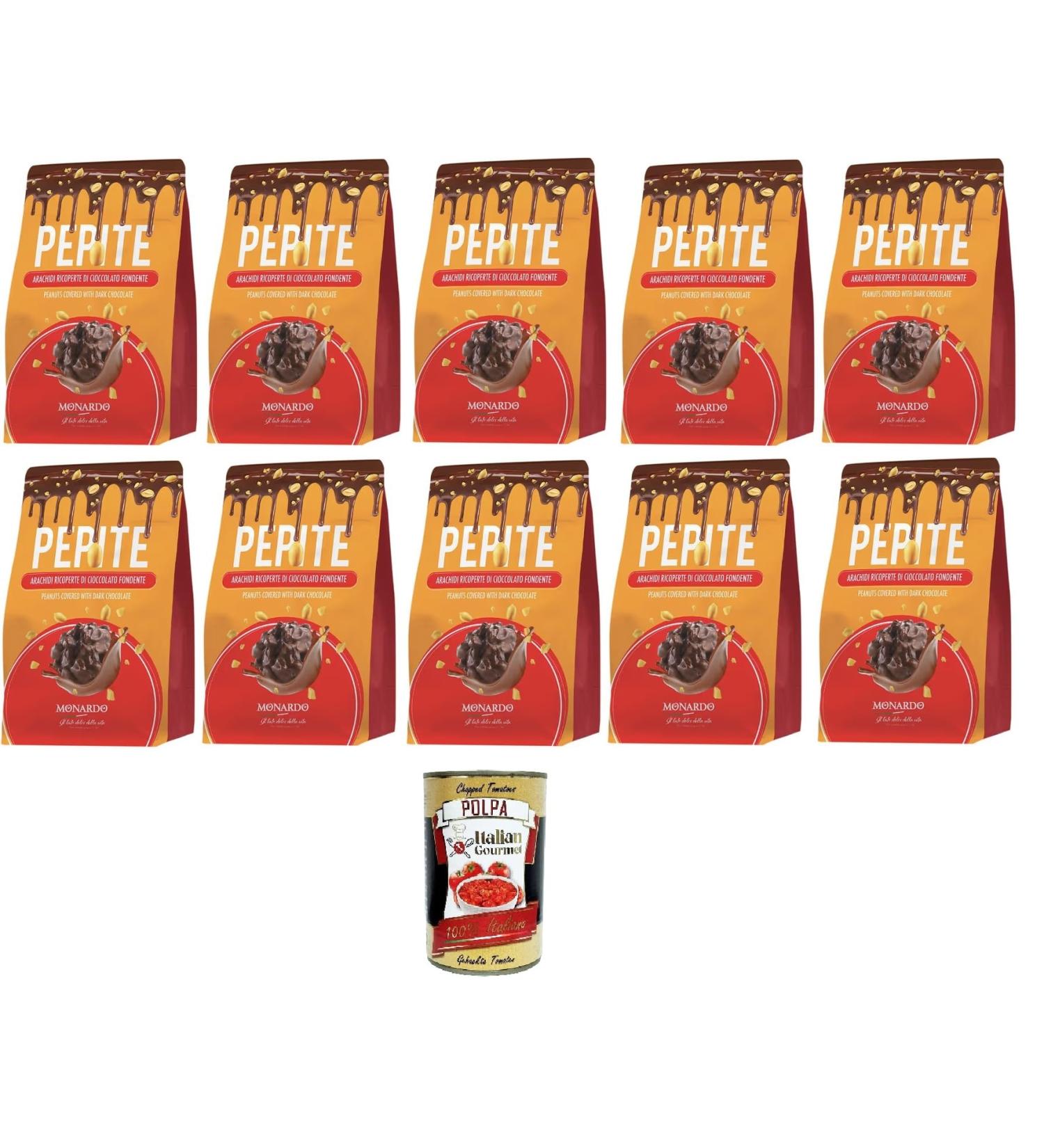 Monardo Pepite Peanuts covered in dark chocolate black chocolate covered peanuts 10 x 150 g + Italian Gourmet Pulp 400 g - Buy Online on GoSupps.com