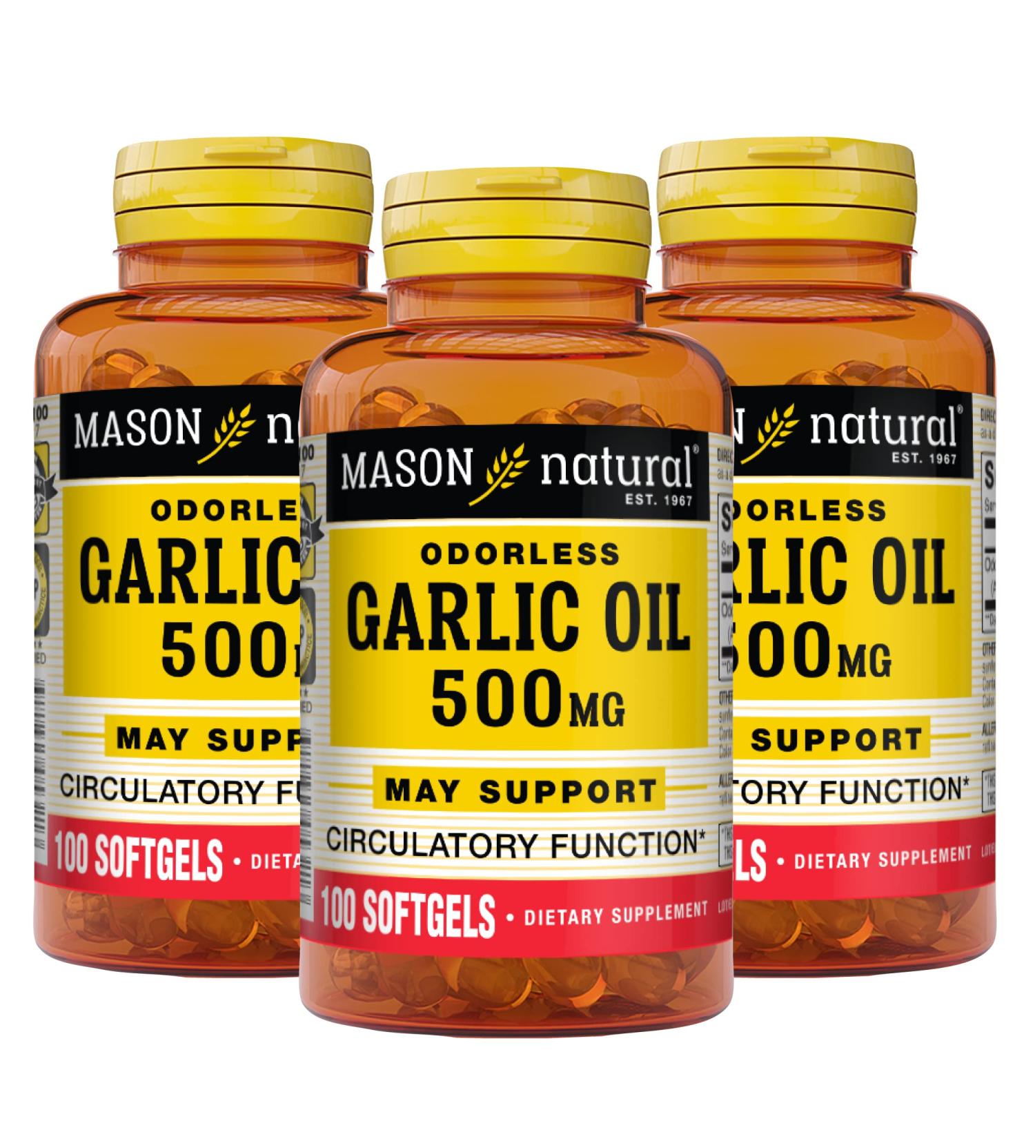 MASON NATURAL Garlic Oil 500 mg Odorless Allium Sativum Supplement Supports General Wellness 100 Softgels (Pack of 3) - Buy Online on GoSupps.com