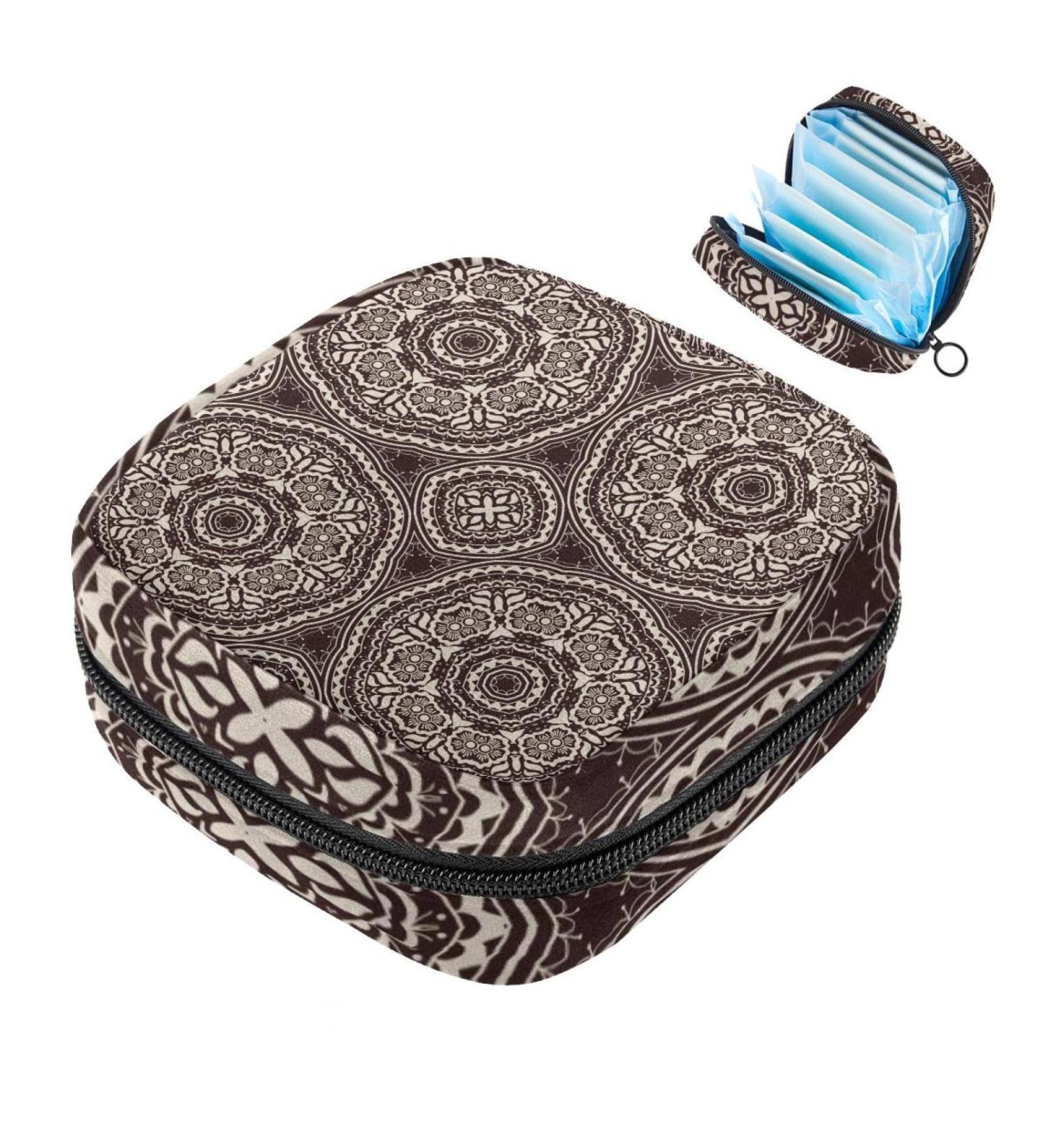 Mandala-Braun Menstruation Pad Bag with Zipper | Women's Tampon & Napkin Tote | Psychedelic Henna Design - Stylish & Practical for Girls - Buy Online on GoSupps.com
