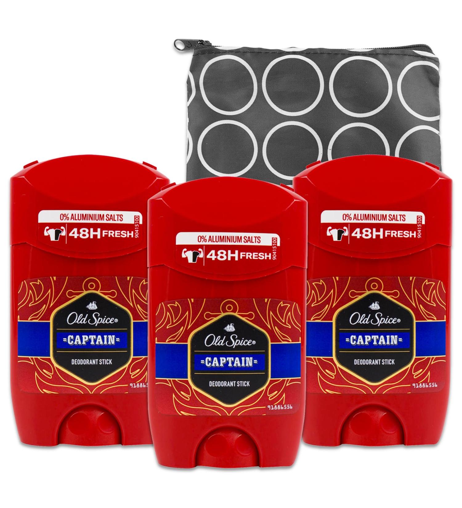 Ol Spice Captain Deodorant Travel Size Set - 3 PACK Ol Spice Invisible Solid Captain Deodorant 1.69 Oz Bundle with Travel Bag | Travel Size Deodorant Men