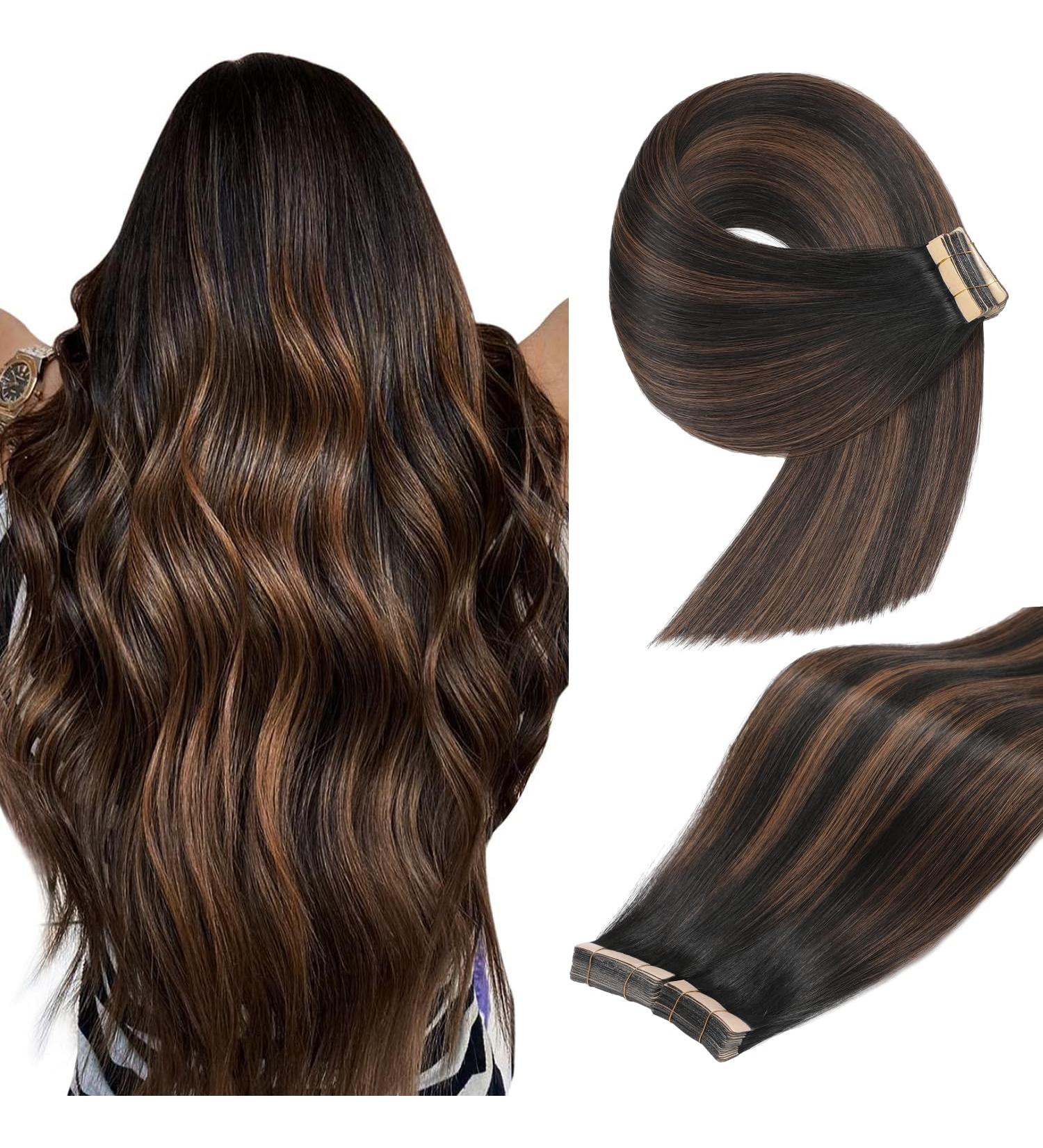 Buy YDDM Tape-in Extensions - 20 Pcs Real Hair 45cm Natural Black & Chestnut Brown 40g - Invisible Tape Hair Extensions (1b/1b/1# 1b/1b/6# 18inch) - Buy Online on GoSupps.com