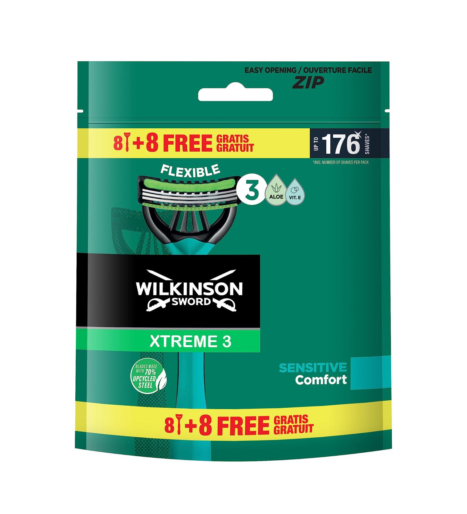 Buy Wilkinson Sword Xtreme 3 Sensitive Disposable Razors - 16 Pack with Vitamin E & Aloe Vera for Smooth Face Care | International Shipping Available - Buy Online on GoSupps.com