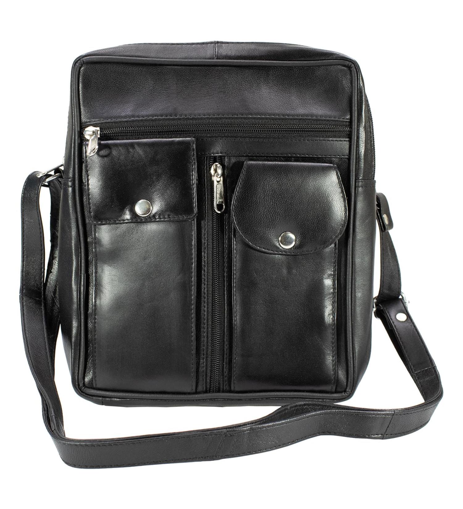 Paul Walter Genuine Leather Black Crossbody Shoulder Bag - Unisex Travel Kit Handbag - Buy Online on GoSupps.com