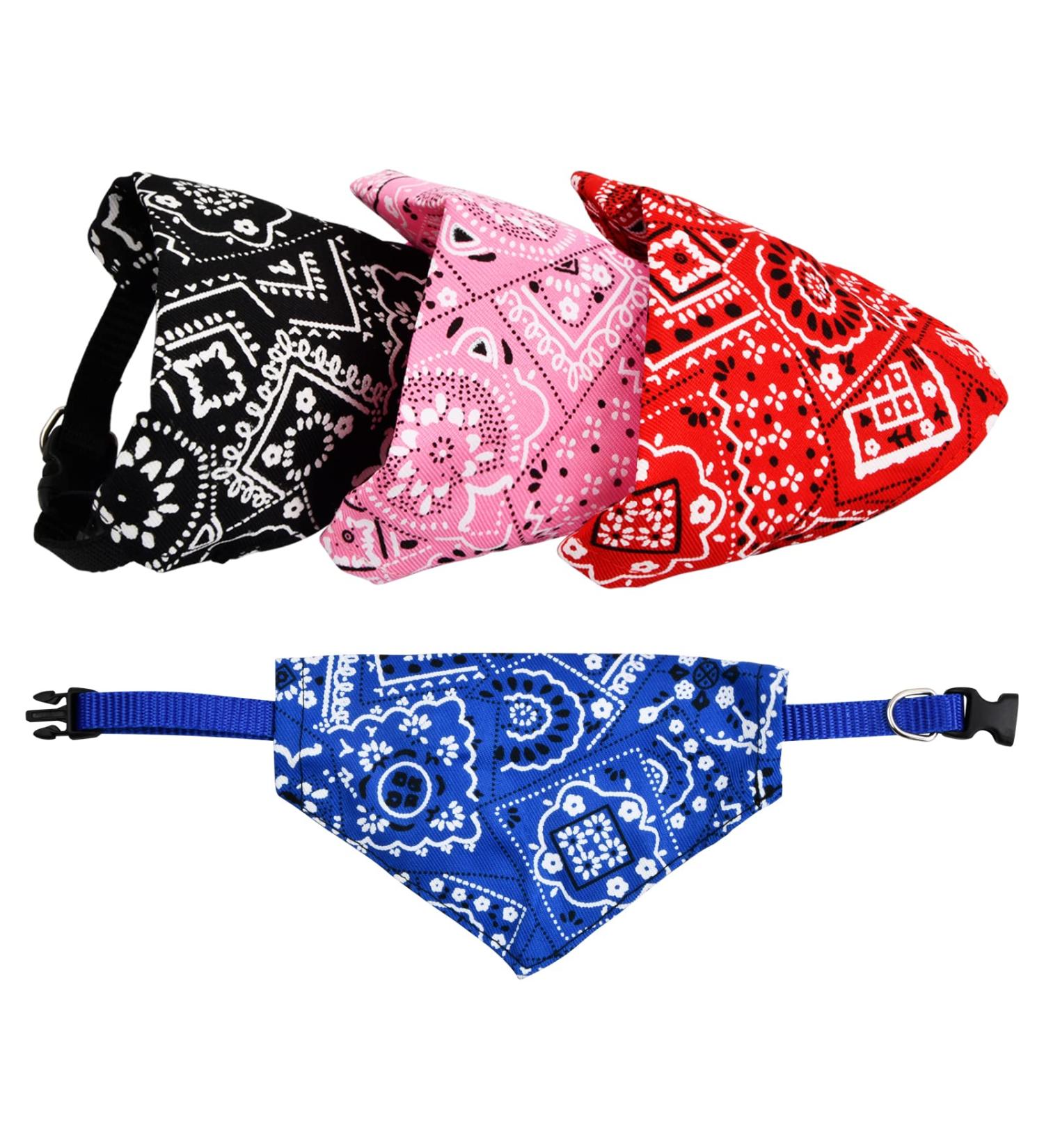 Pagezol 4 Pack Dog Bandana Collar Boho Dog Scarfs Pet Scarf Neckerchief Triangle Dog Bids Kerchief Adjustable Strap Bandana for Small Medium Large Girl or Boy Dogs and Cats(Red Blue Black Pink) (L) - Buy Online on GoSupps.com