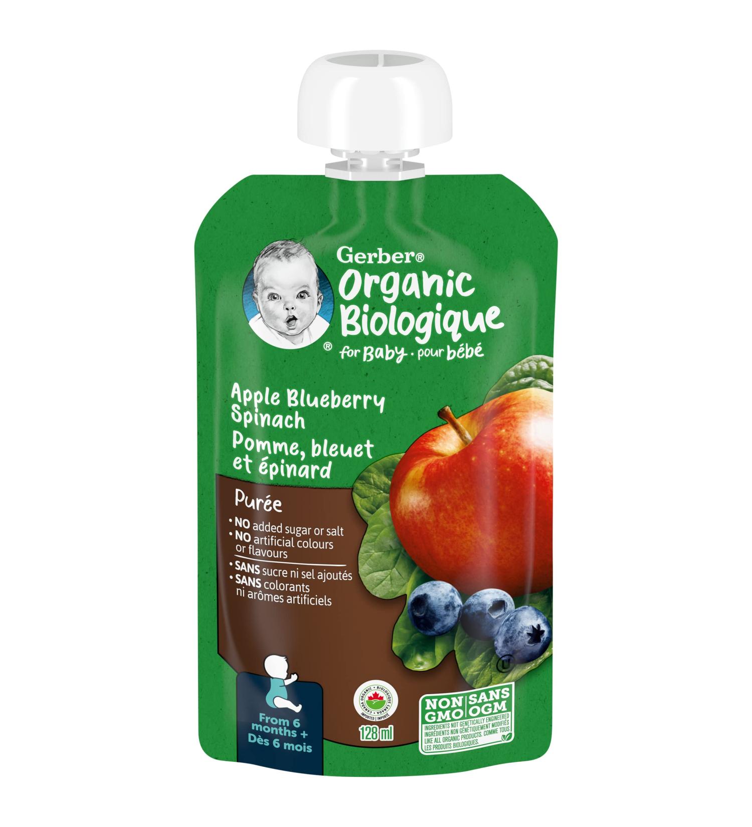 Nestle Gerber Nestle Gerber Organic Puree Apple Blueberries & Spinach 128ml Pouch - Buy Online on GoSupps.com