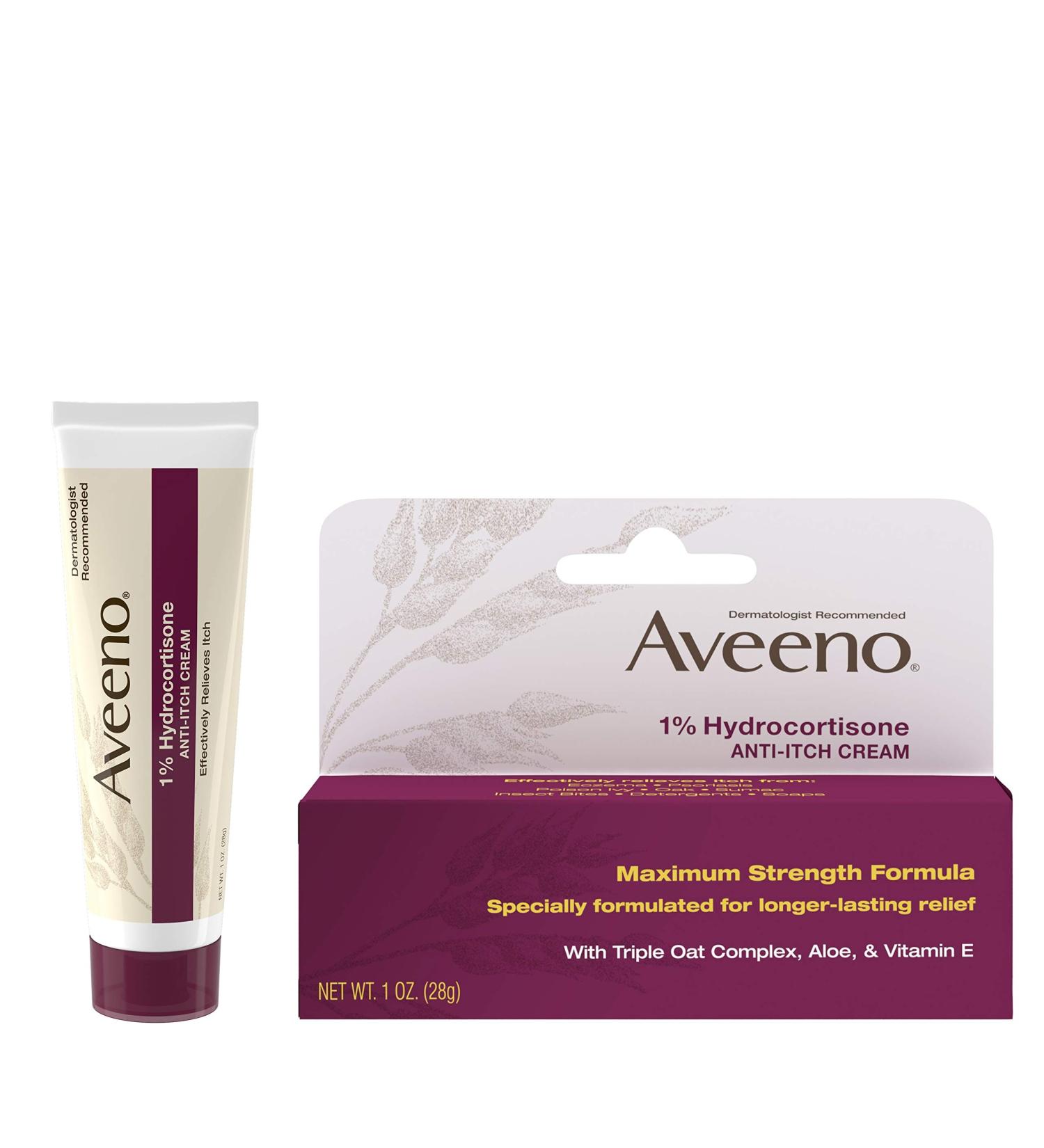 Aveeno Maximum Strength 1% Hydrocortisone Anti-Itch Cream - 1 Oz | Eczema, Psoriasis, Insect Bites Relief - Buy Online on GoSupps.com