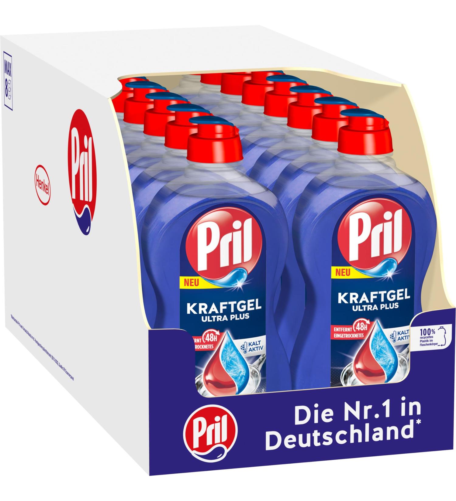 Pril Kraft Gel Ultra Plus - 16x450ml Hand Dishwashing Detergent for Ultimate Grease Removal Works Even in Cold Water - 48h Dried Food Removal - Buy Online on GoSupps.com