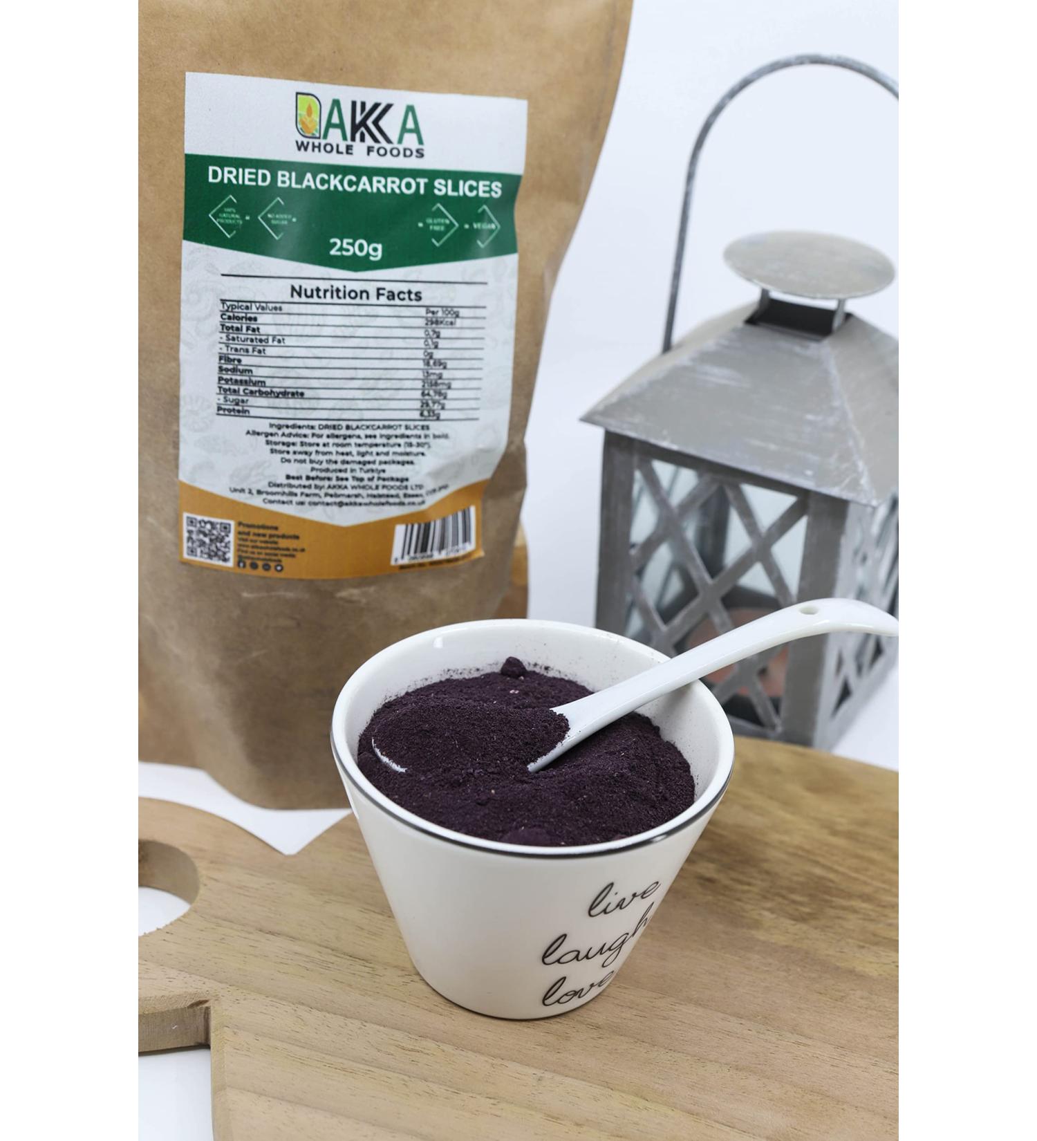AKKA Whole Foods | Premium Oven Dried Black Carrot Powder | Vegan Friendly | Natural Healthy Snack | No Added Sugar | 250g Pack - Buy Online on GoSupps.com