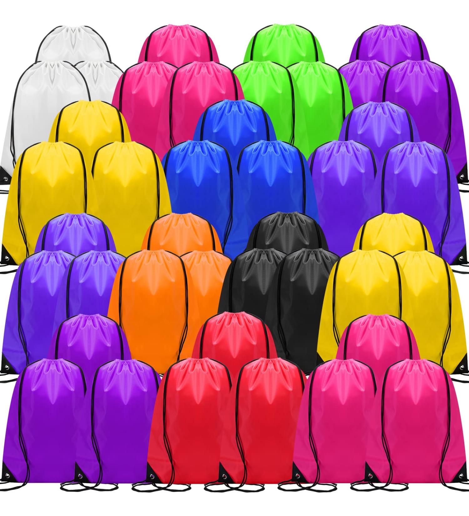 100 Piece Bulk Drawstring Backpacks for Kids Men Women Gym Cinch Bags in 10 Colors
